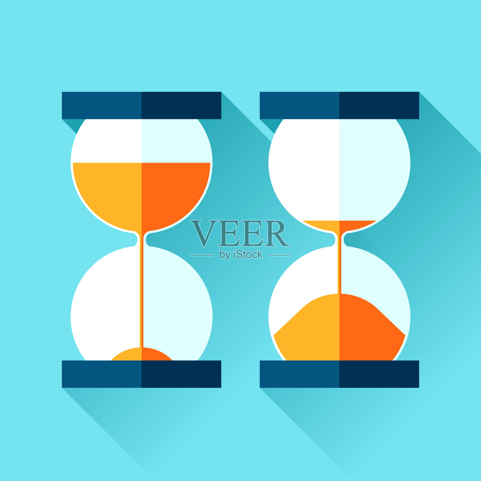 沙漏图标设置在平面风格，沙漏上的颜色背景。矢量设计元素为您的项目插画图片素材