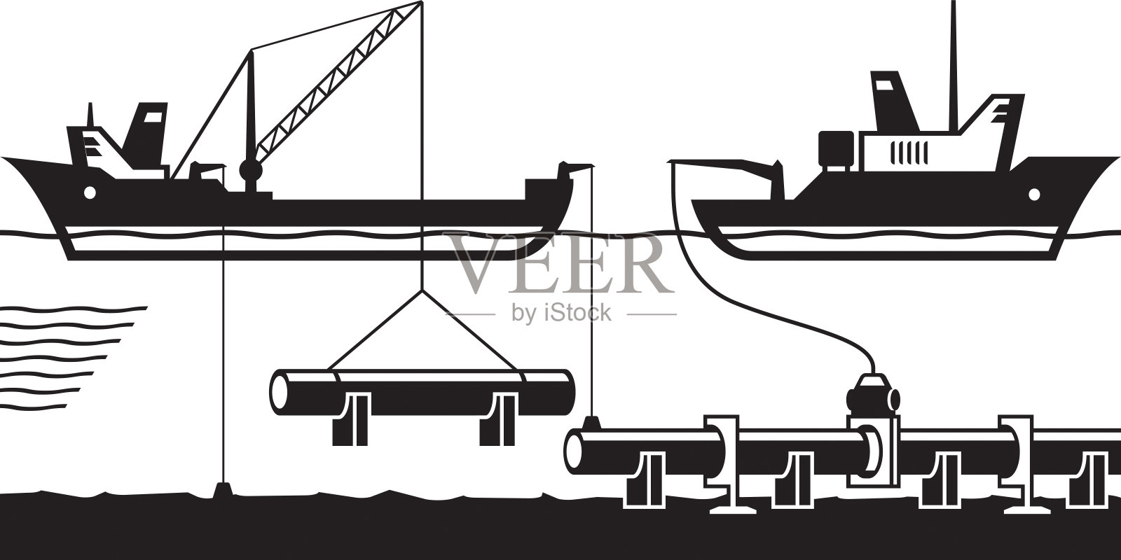 海底管道建设插画图片素材