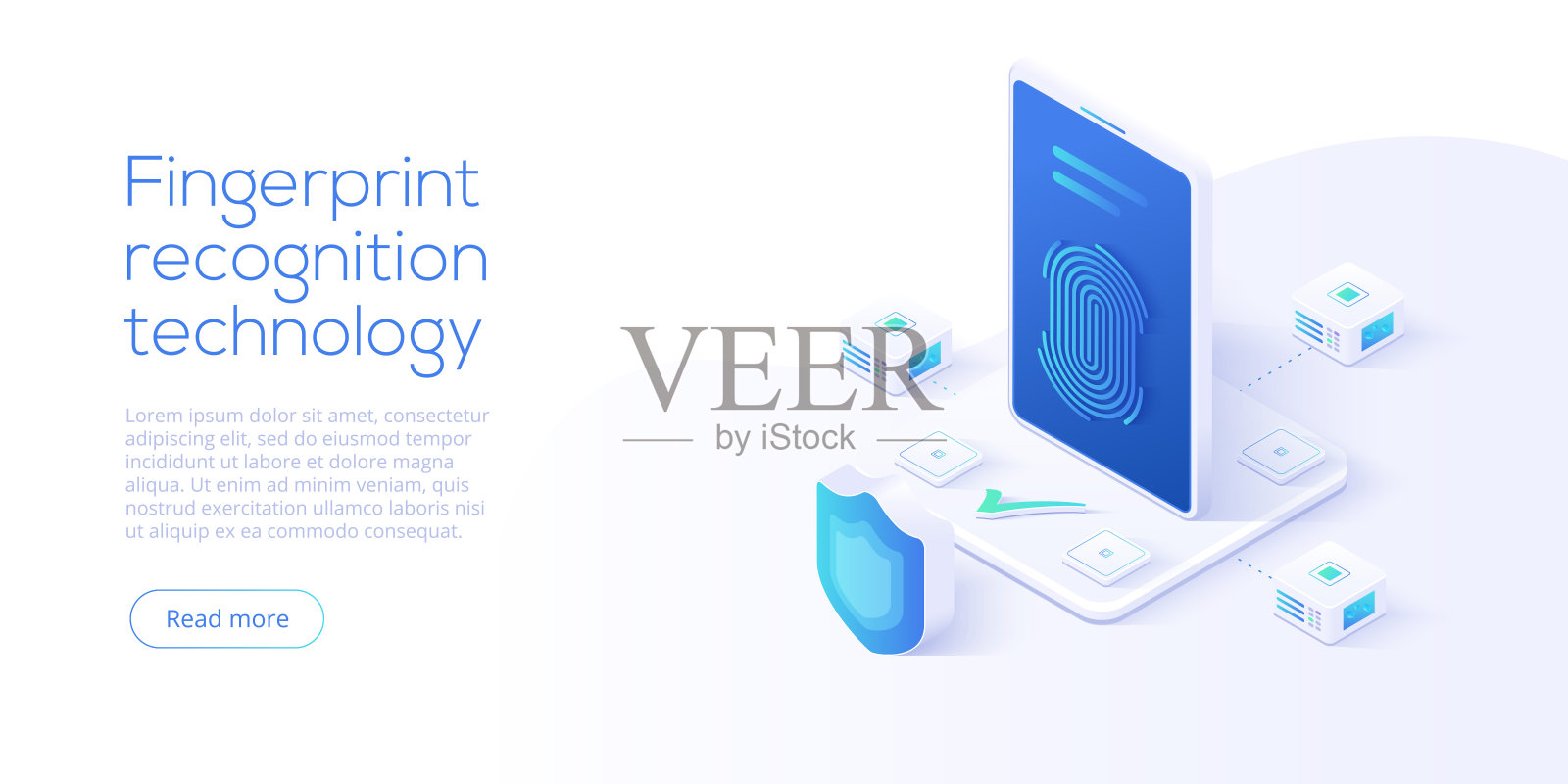 2.5D指纹识别技术矢量插图：智能手机ID安全系统概念，手指触摸扫描应用，网页着陆页模板插画图片素材