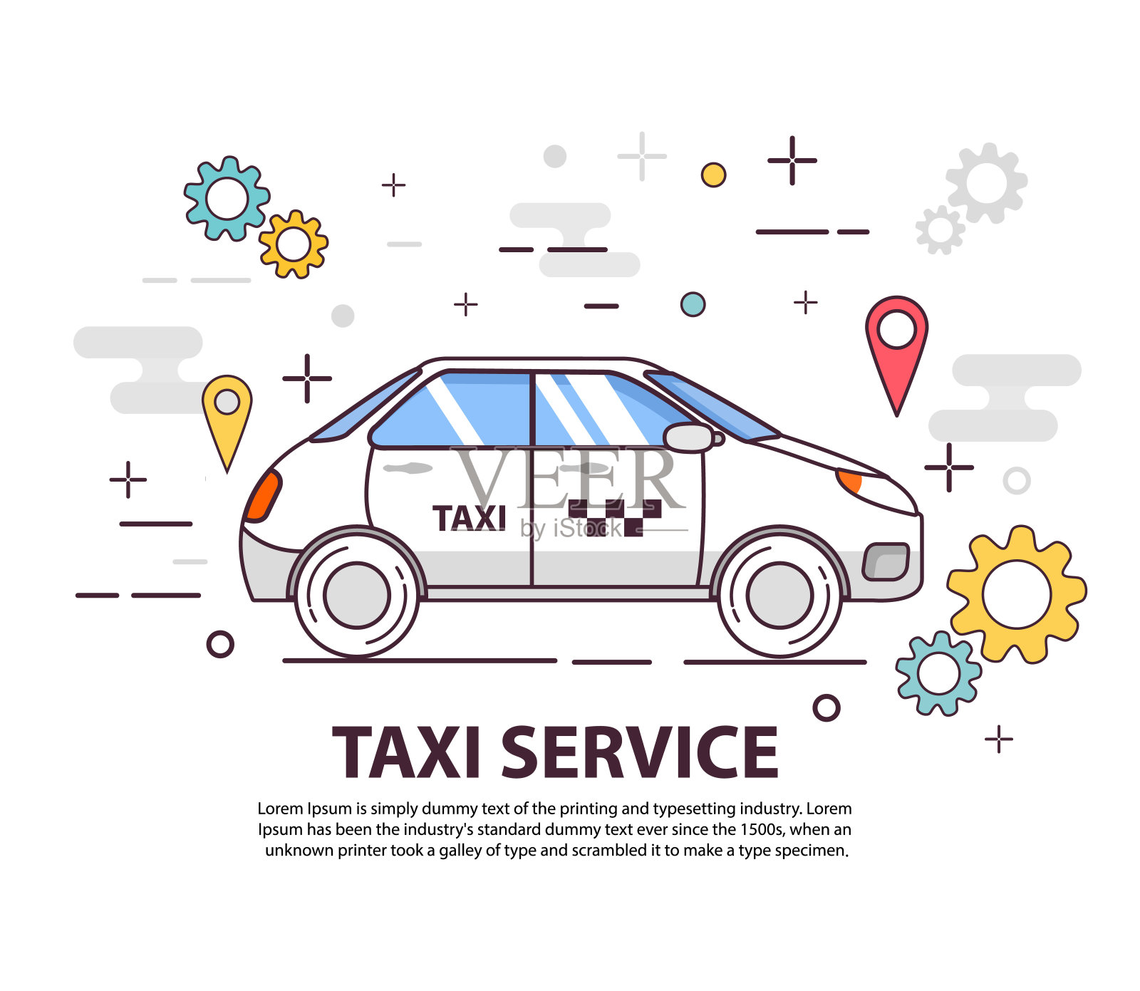 出租车服务。横幅设计的概念。汽车侧面。插画图片素材