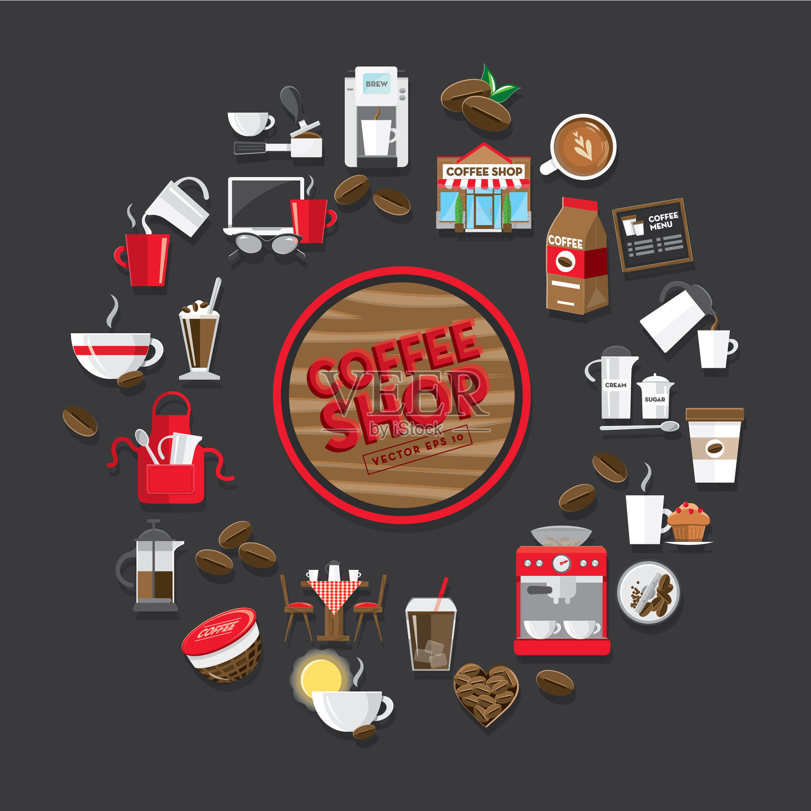 咖啡图标设置背景设计模板与放置文本插画图片素材