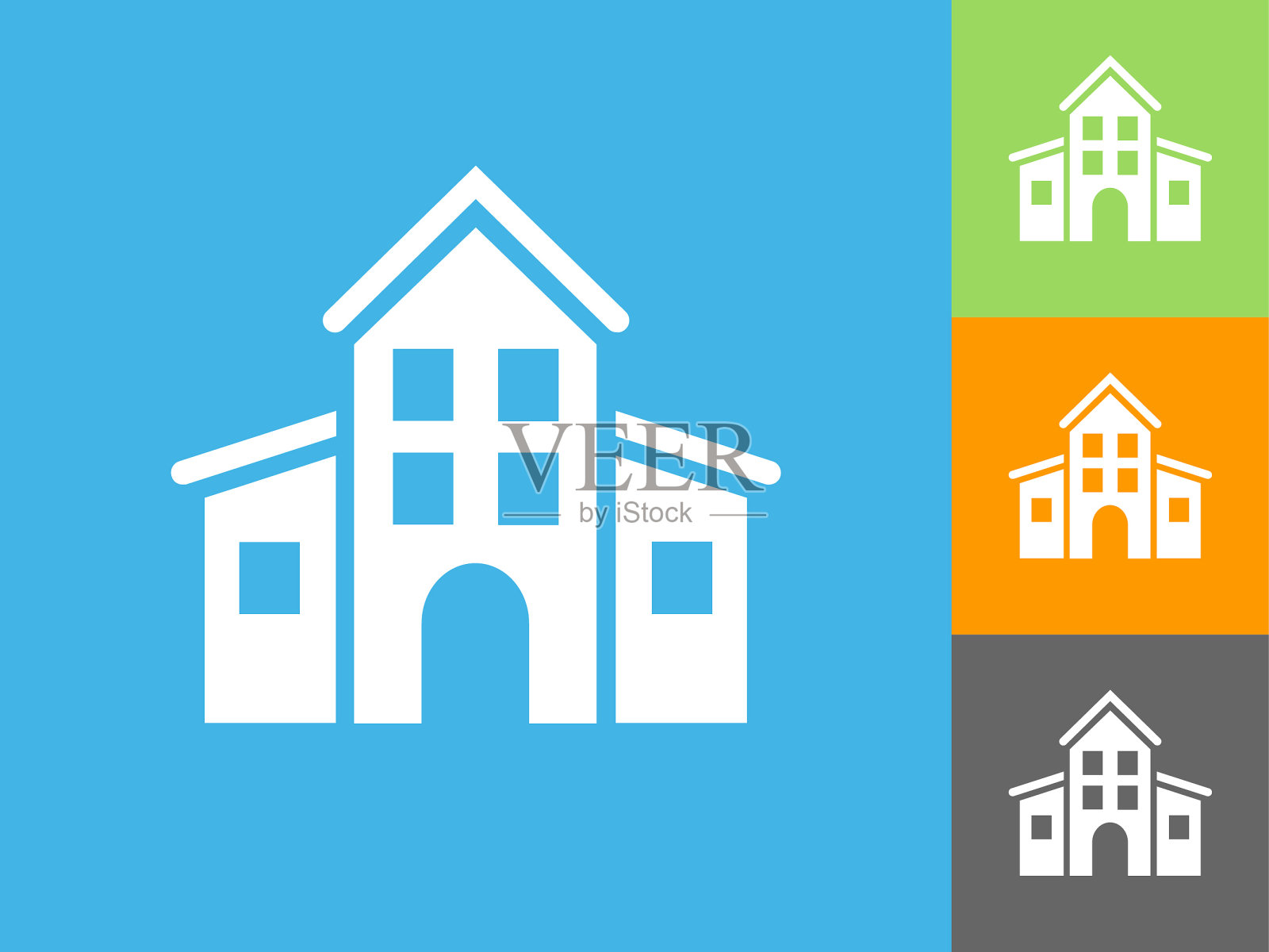 蓝色背景上的学校建筑平面图标插画图片素材