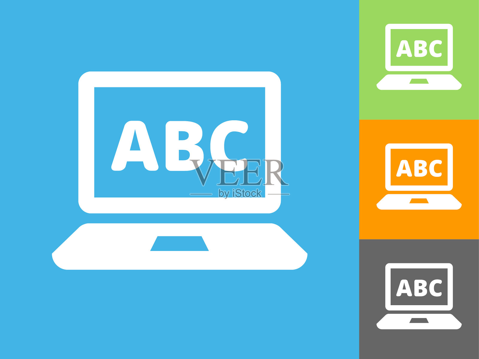 ABC在笔记本电脑屏幕上的蓝色背景平面图标插画图片素材