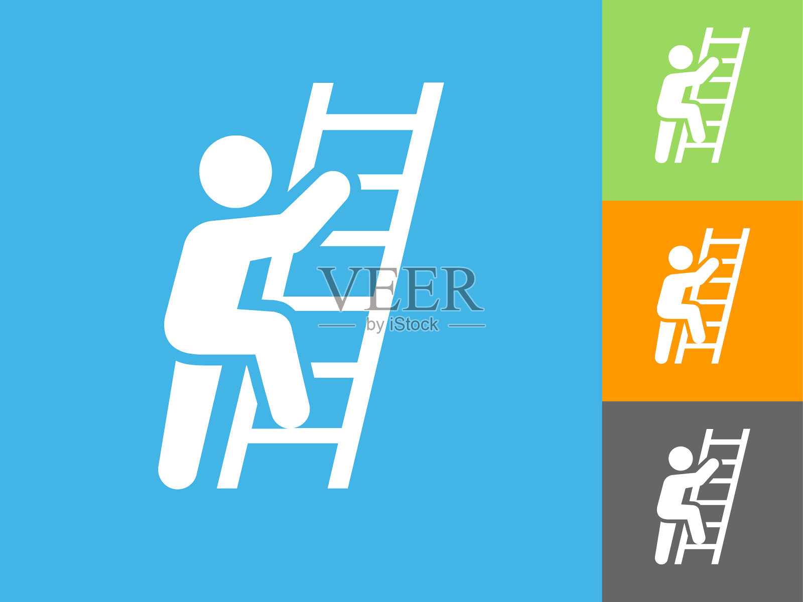 蓝色背景上的成功阶梯扁平图标插画图片素材