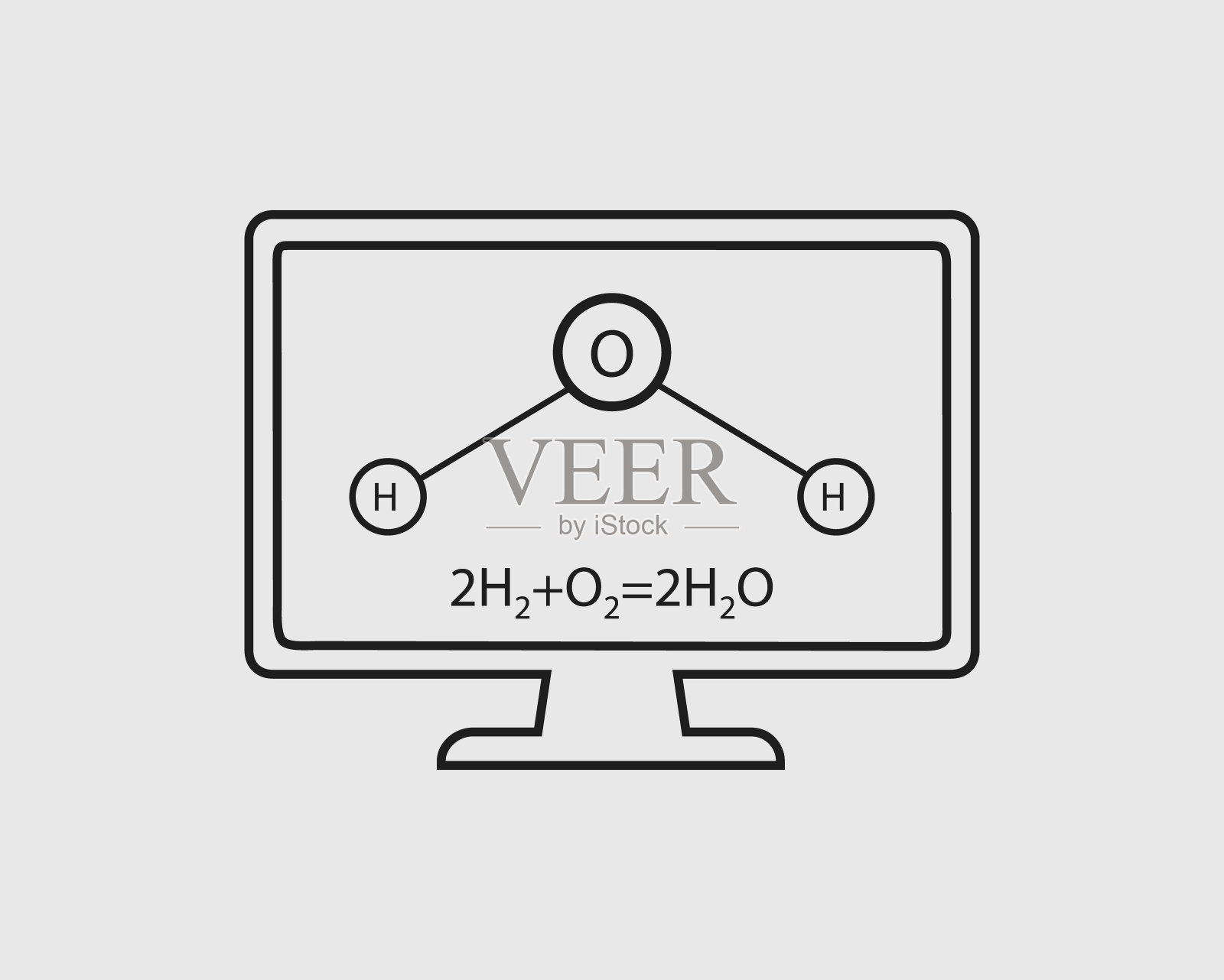 化学的线图标。用计算机屏幕计算水的一般方程和结构方程。插画图片素材