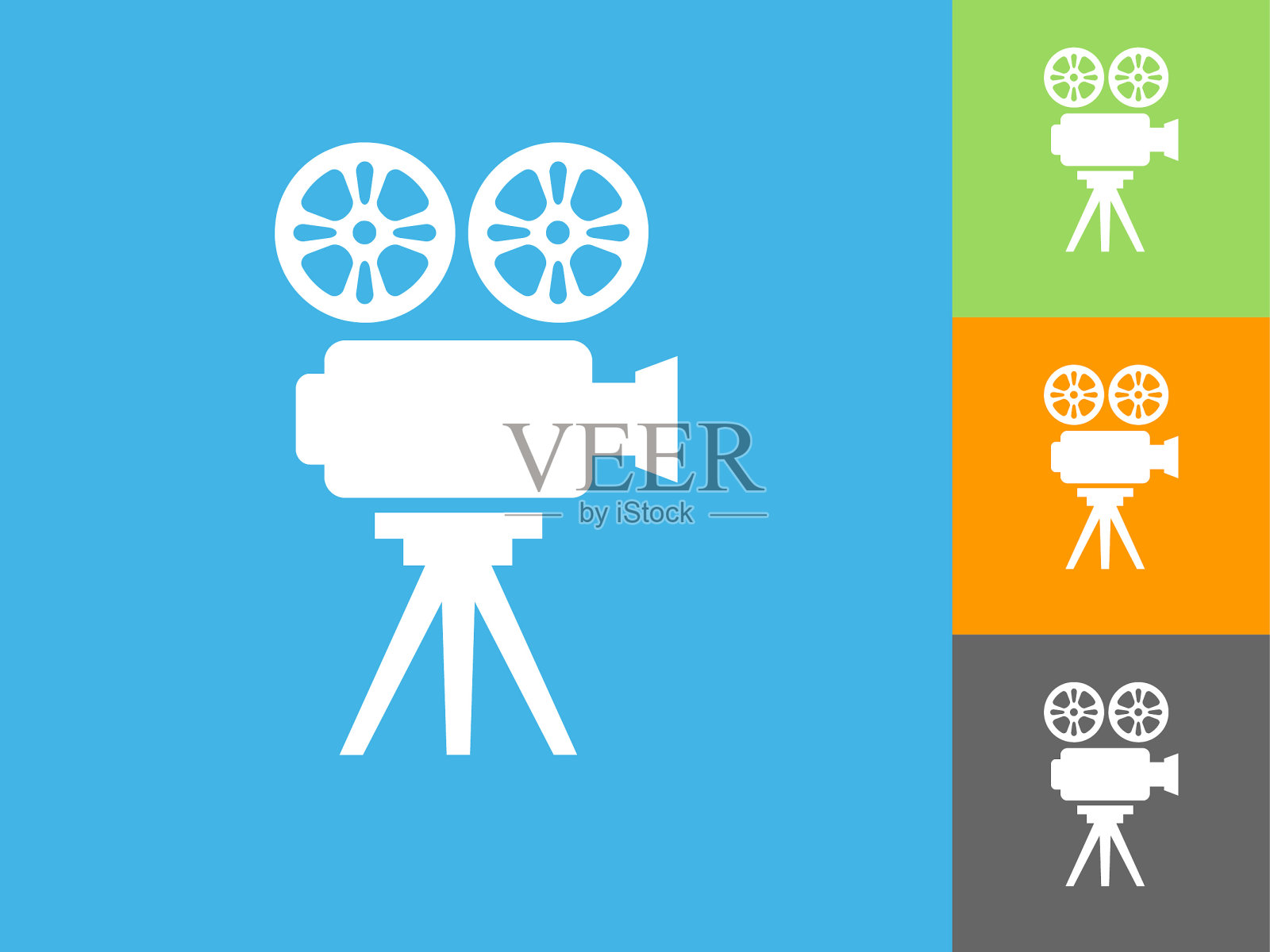 蓝色背景上的胶片摄像机平面图标插画图片素材