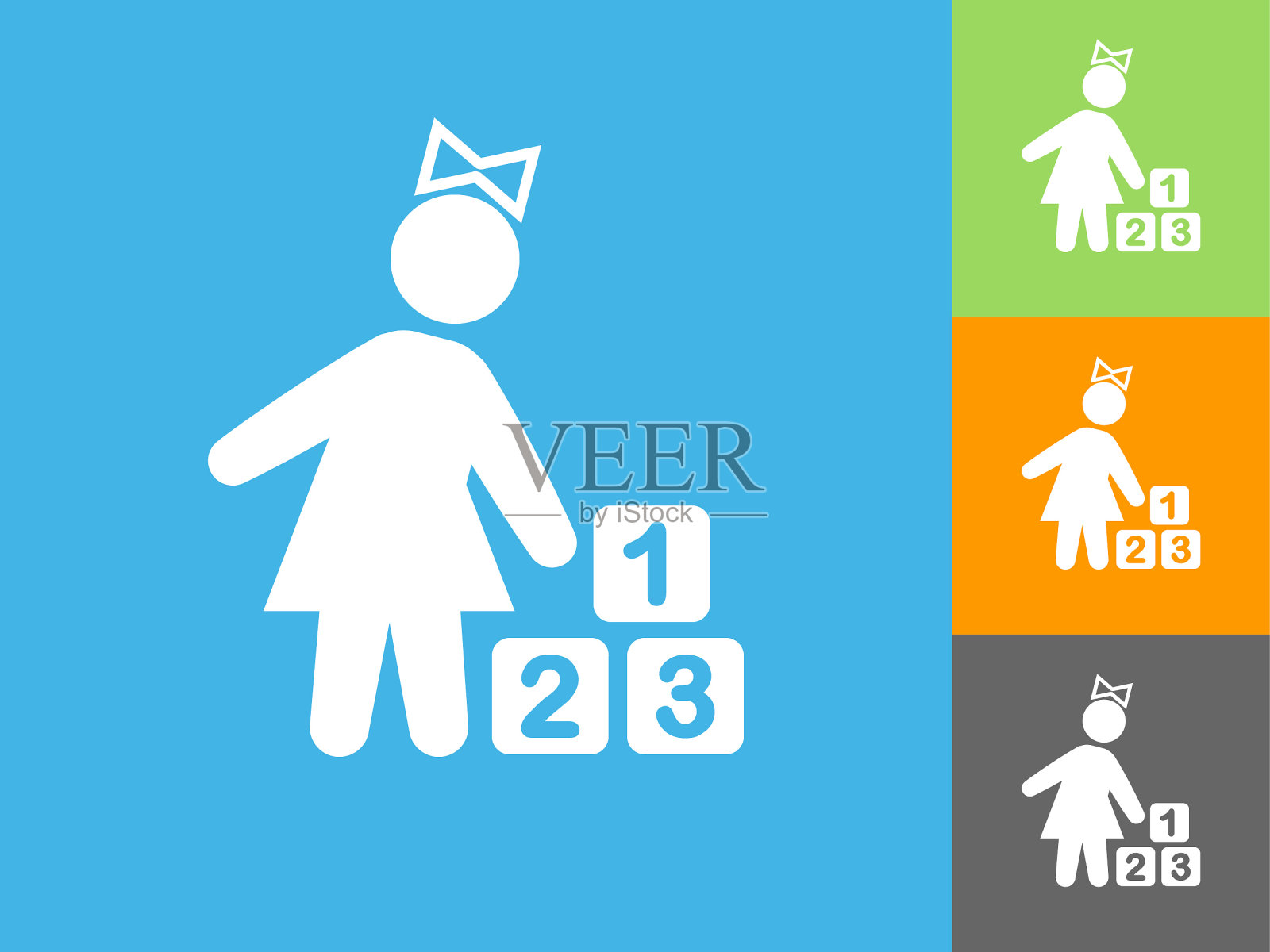 女孩和玩具平面图标上的蓝色背景插画图片素材