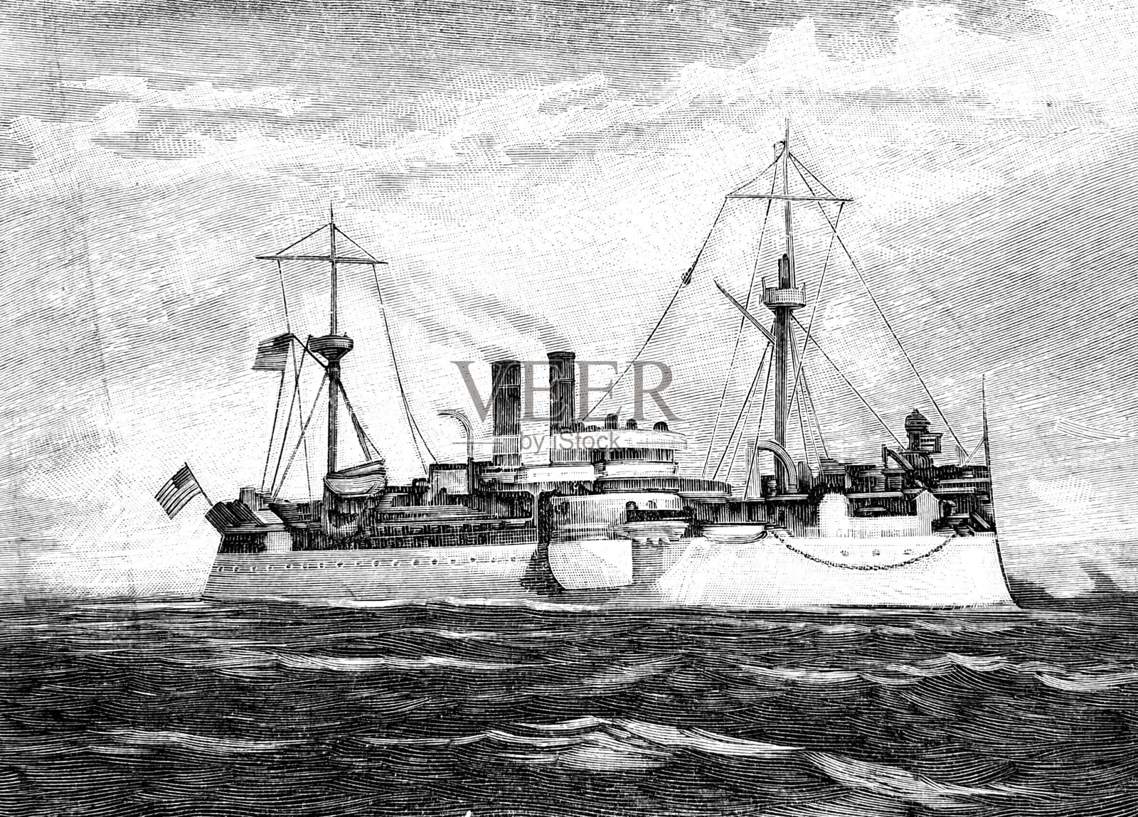 美国缅因装甲巡洋舰插画图片素材