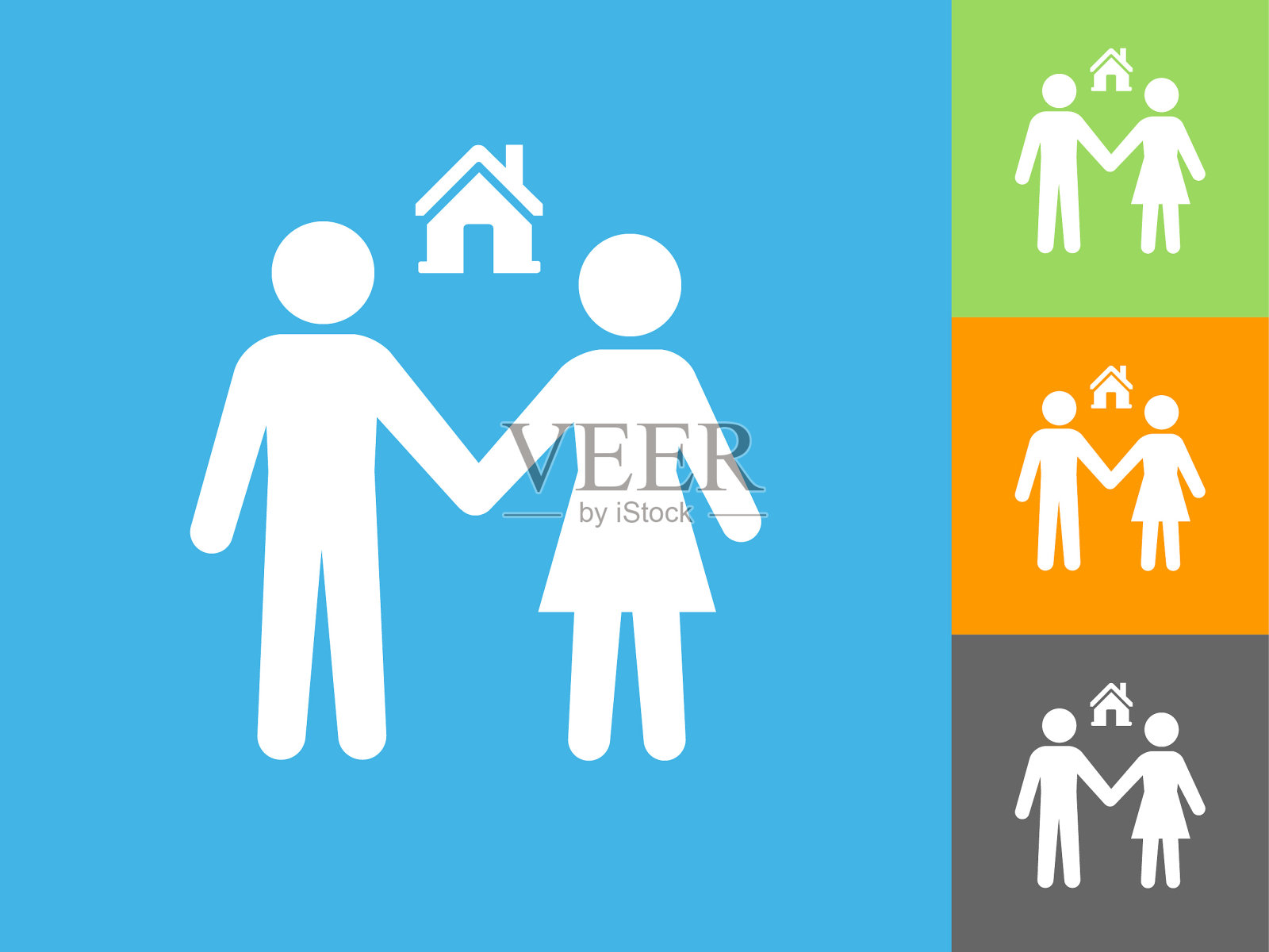 夫妇和新的家庭单位图标上的蓝色背景插画图片素材