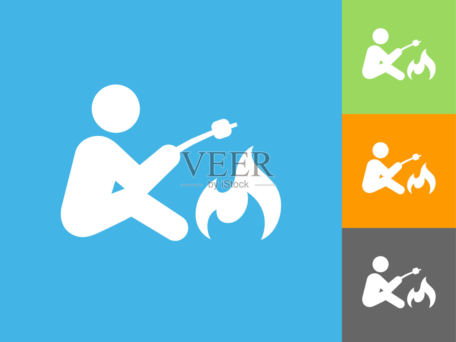 篝火平面图标上的蓝色背景插画图片素材