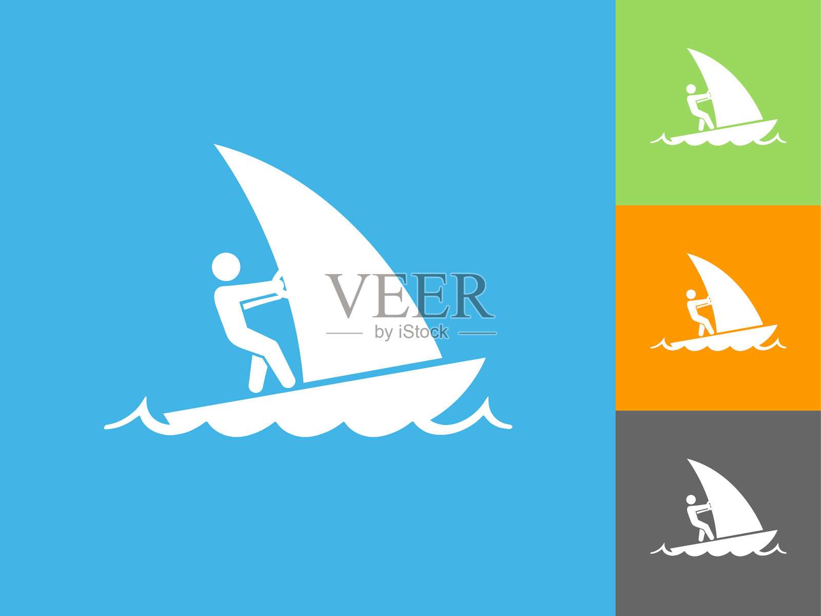 帆船平坦图标上的蓝色背景插画图片素材