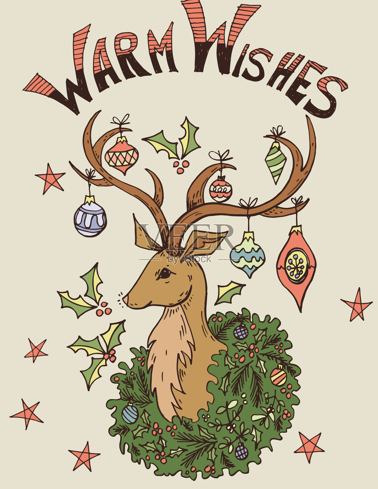 手绘复古圣诞元素插画图片素材