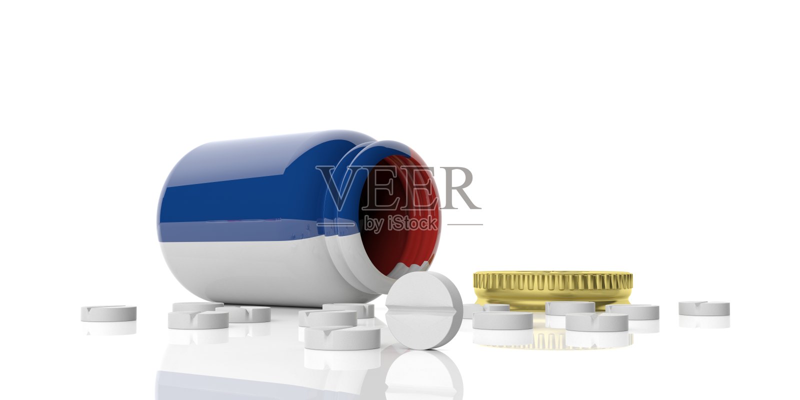 3d渲染药丸的瓶子与法国国旗照片摄影图片