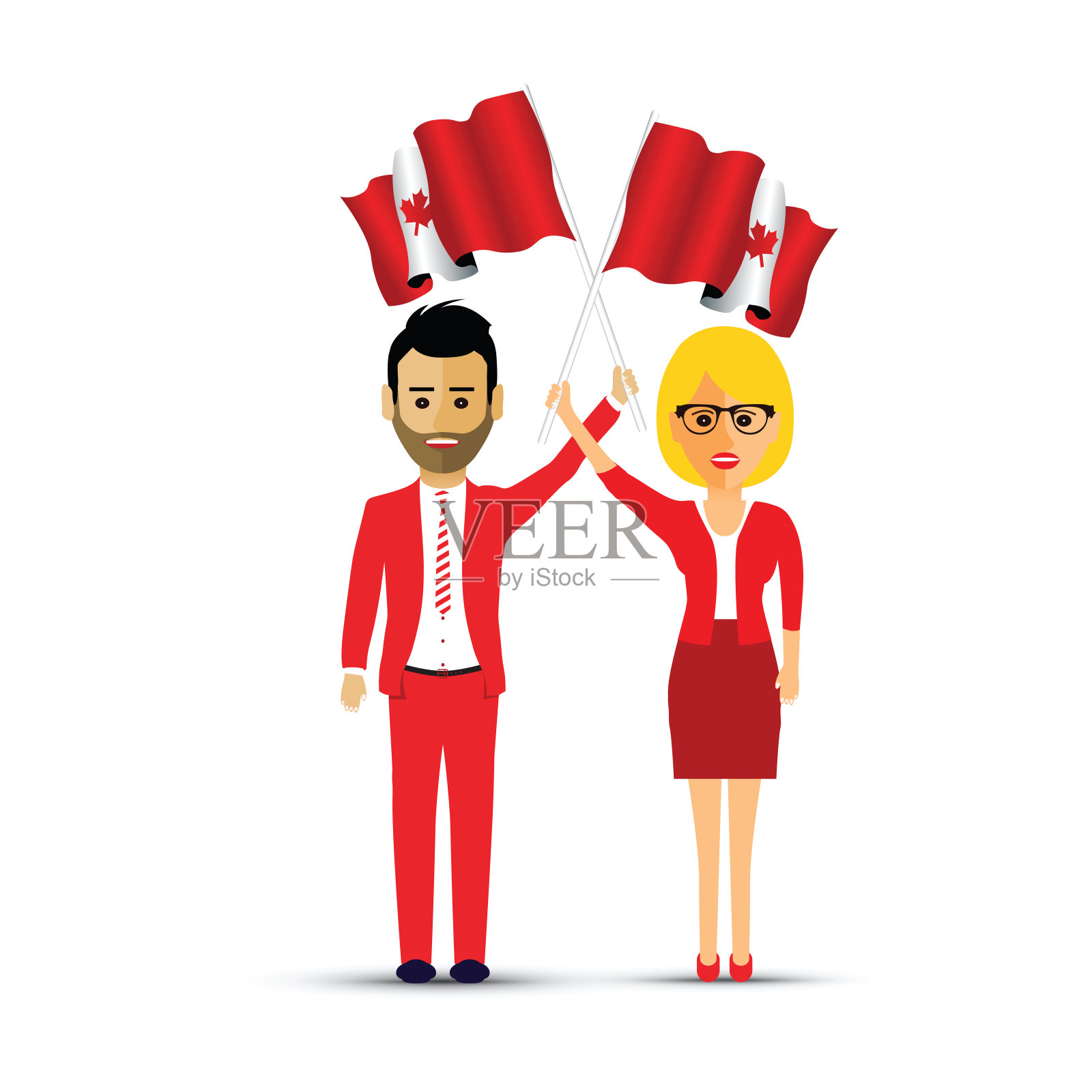 一对挥舞加拿大国旗的夫妇设计元素图片