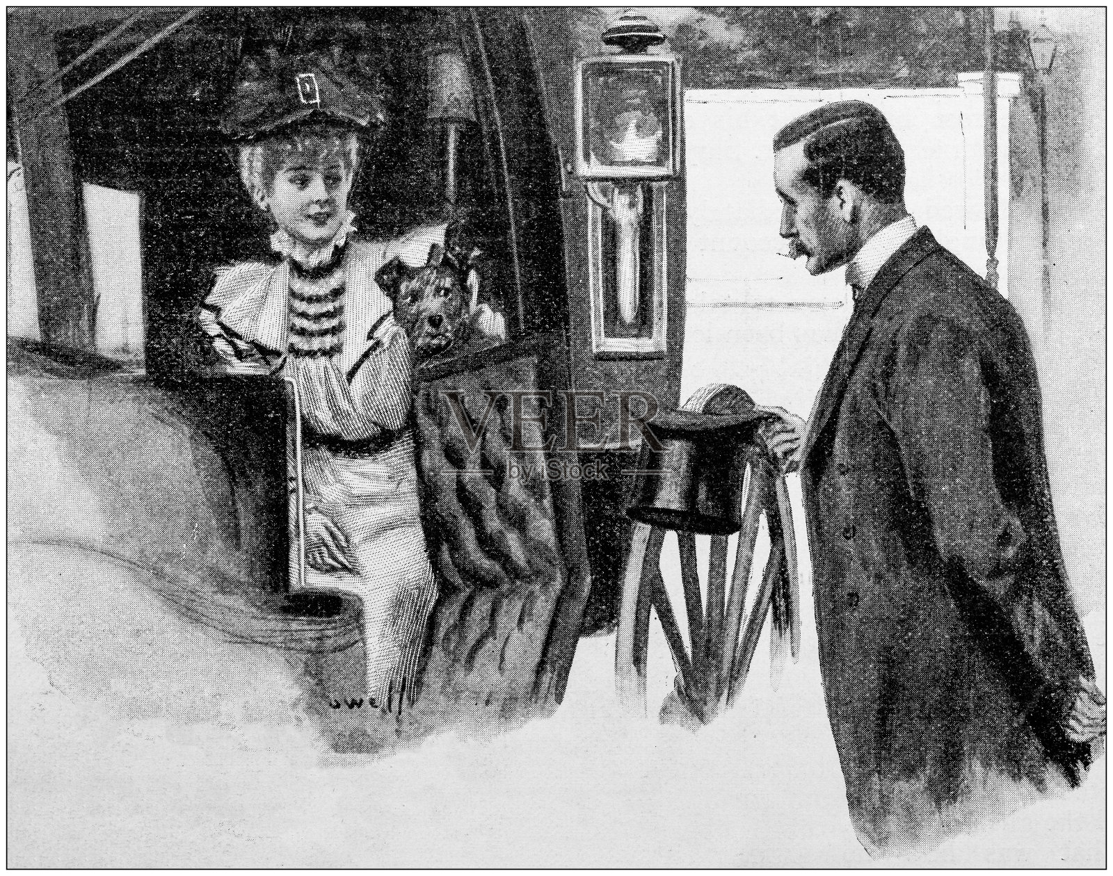 古画插图:夫妇与狗插画图片素材