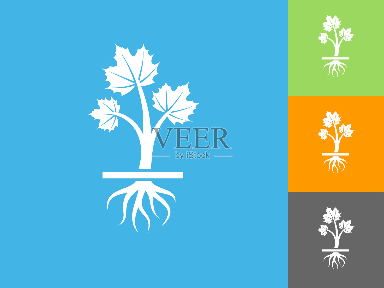 生长植物平面图标上的蓝色背景插画图片素材