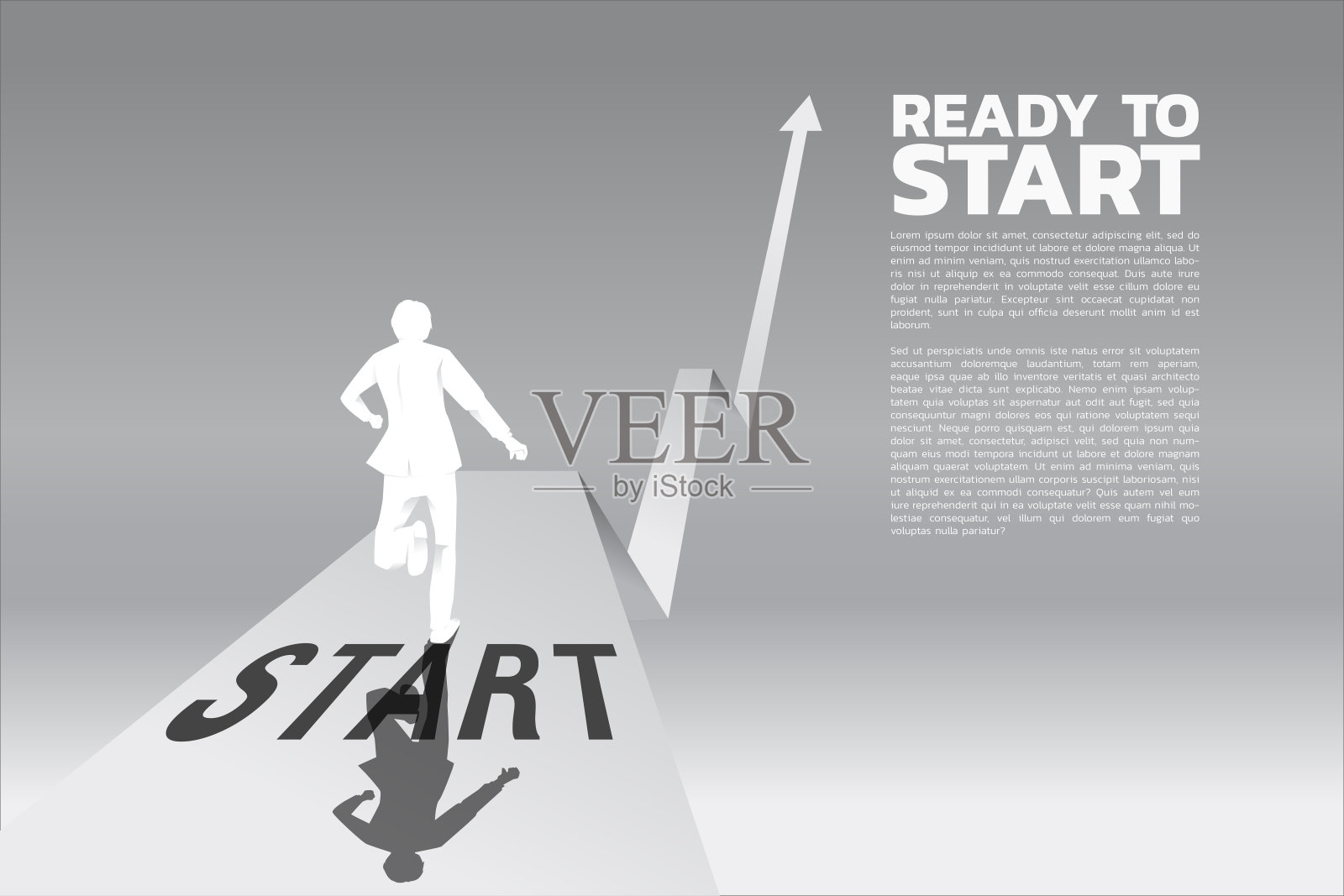 一个商人的身影拿着箭向前跑去。插画图片素材