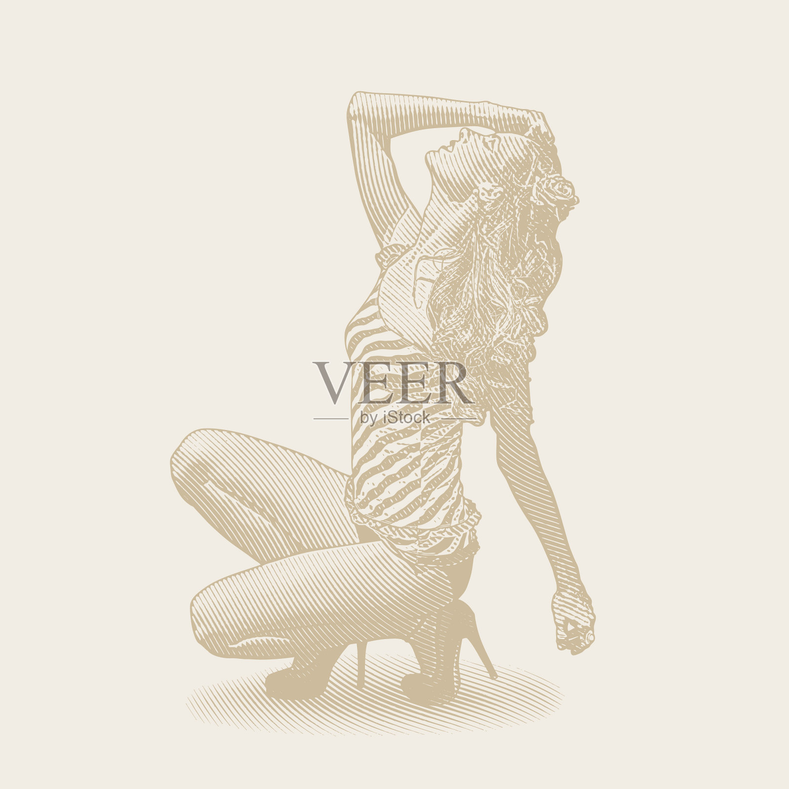 50年代复古的穿泳衣的别针女郎插画图片素材