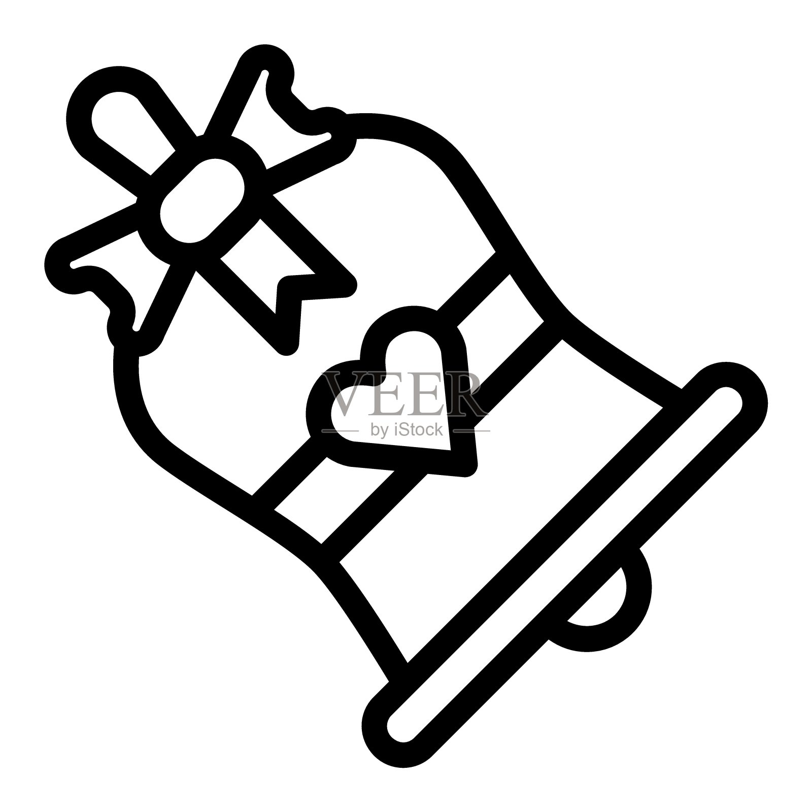 教堂的钟声线图标。婚礼钟声矢量插图孤立在白色。带有丝带和心形轮廓的铃铛风格设计，适用于网页和应用。Eps 10。图标素材