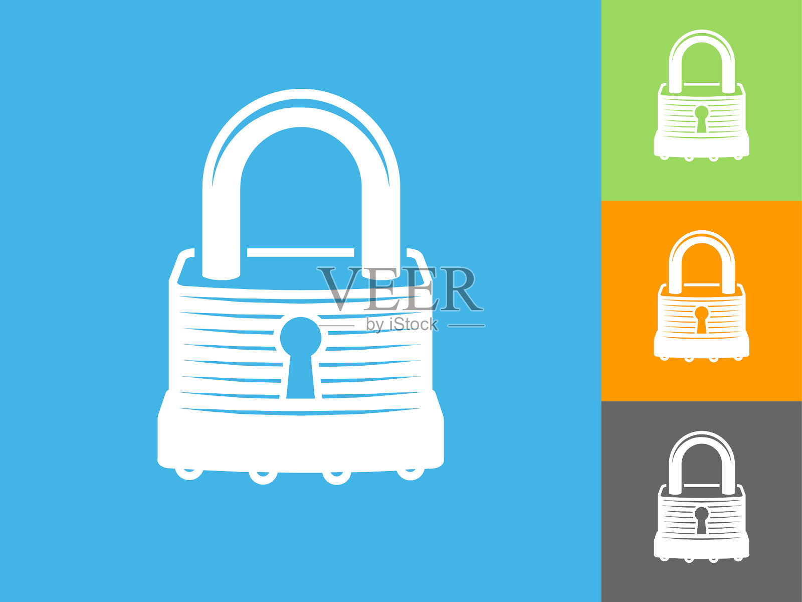 安全锁平面图标上的蓝色背景插画图片素材