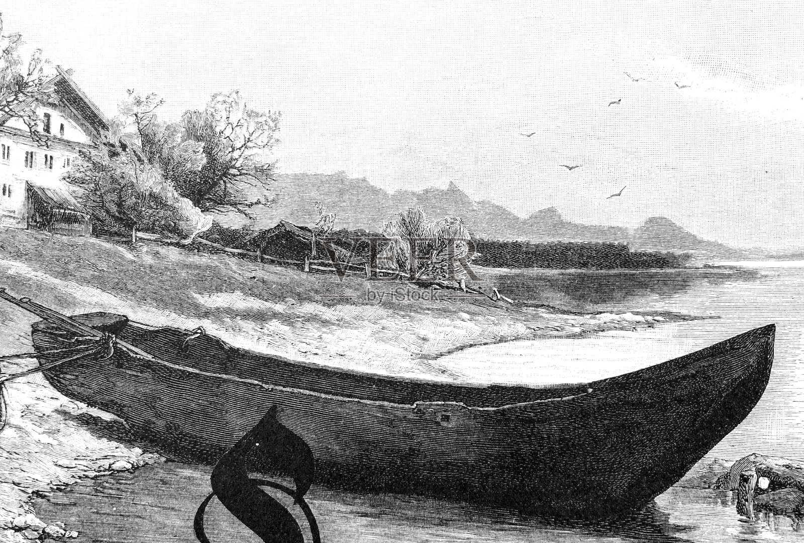 小船躺在岸边设计元素图片