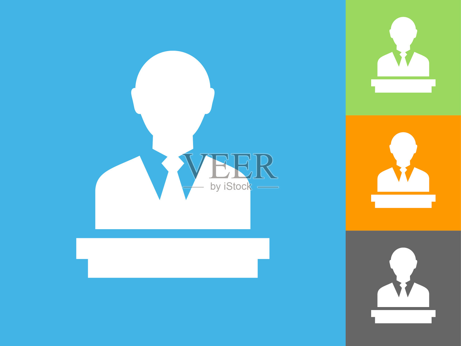 在蓝色背景上讲话人的平坦图标插画图片素材