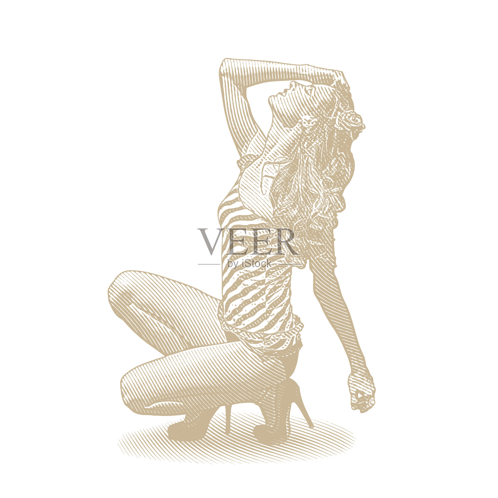 50年代复古的穿泳衣的别针女郎插画图片素材