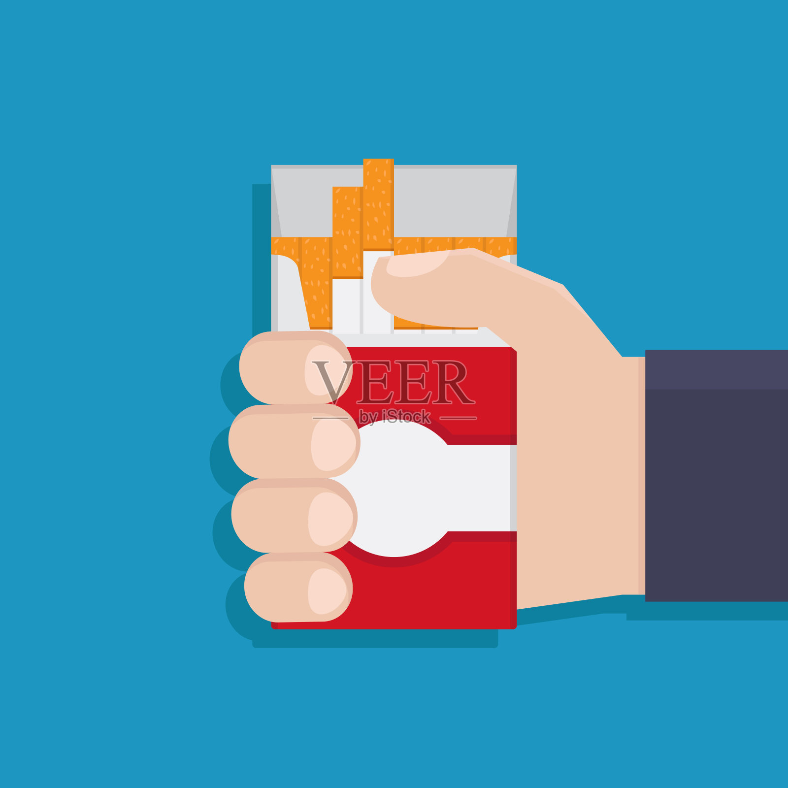 吸烟与插图手握香烟包装，平面设计矢量插图插画图片素材