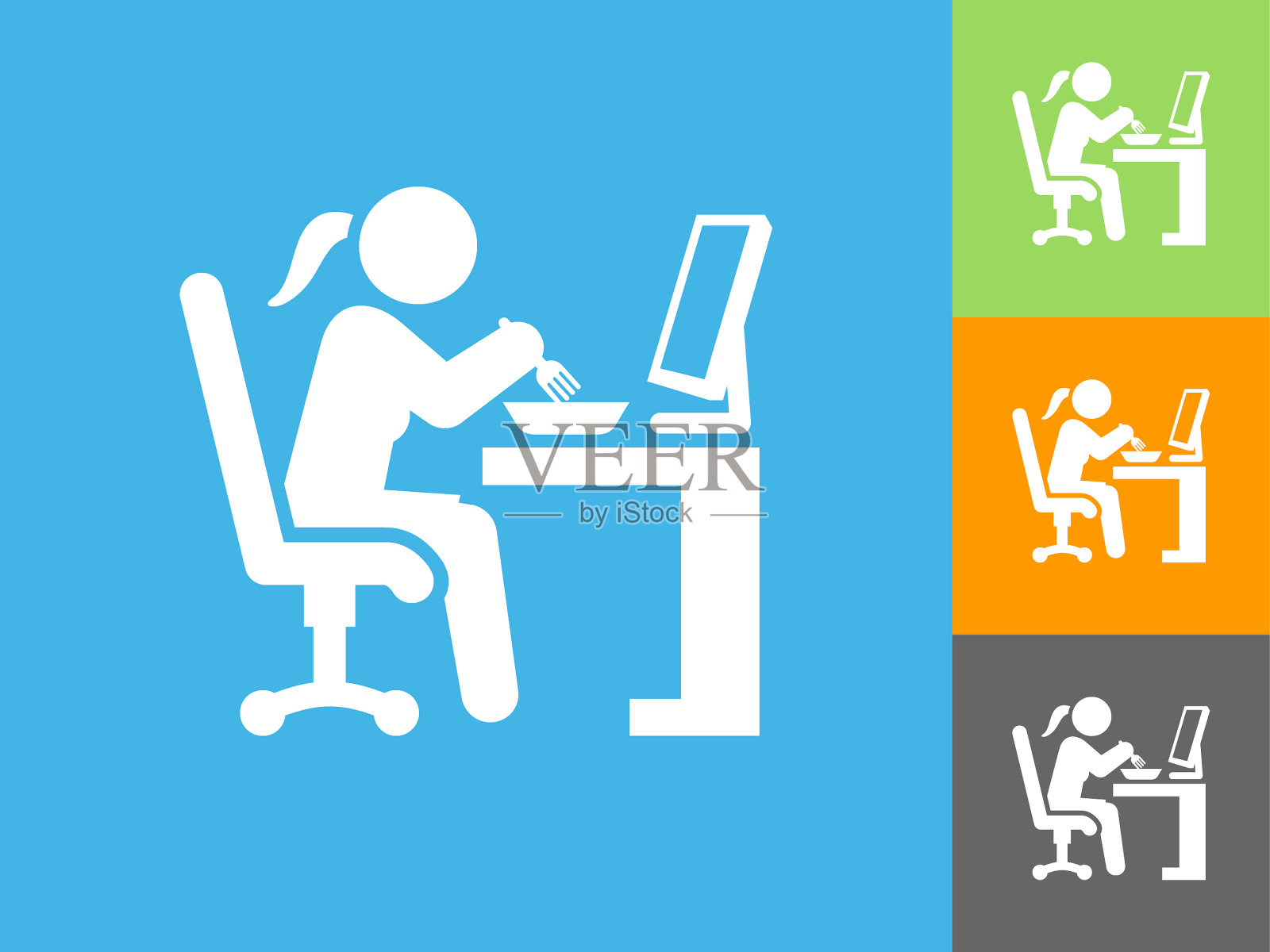 女商人工作平面图标上的蓝色背景插画图片素材