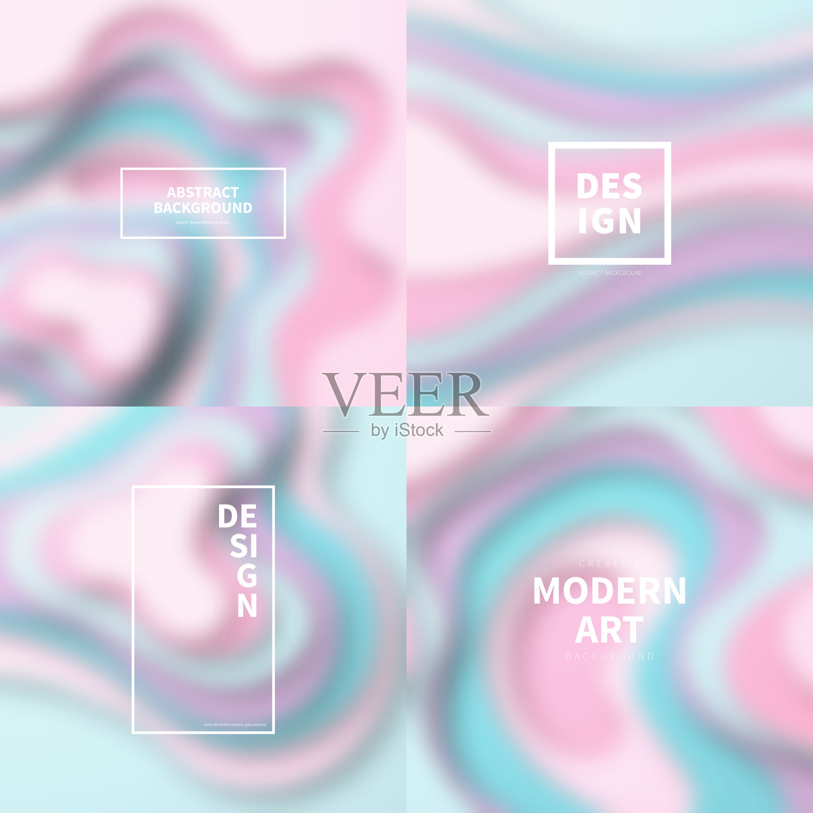 一组模糊的背景与柔和的颜色波浪形状-抽象的时尚设计插画图片素材