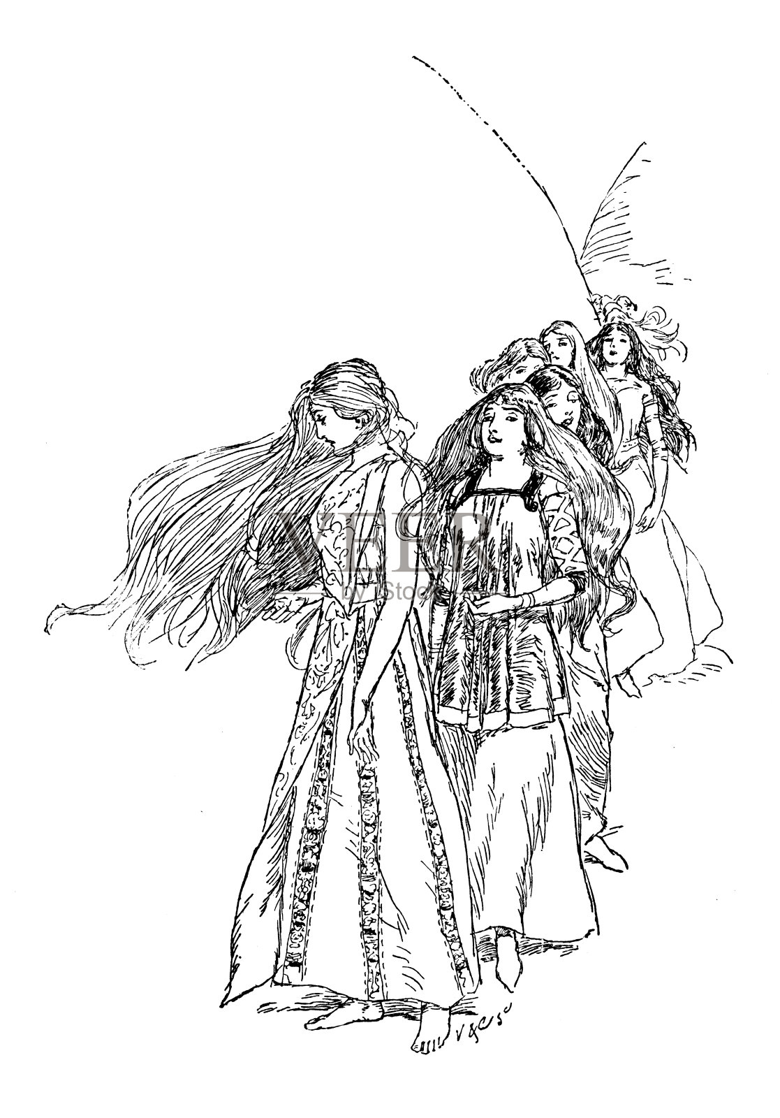 古董版画插图:仙子插画图片素材