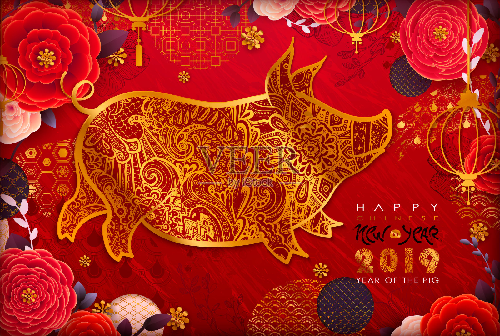 2019年中国新年。生肖猪。设计模板素材