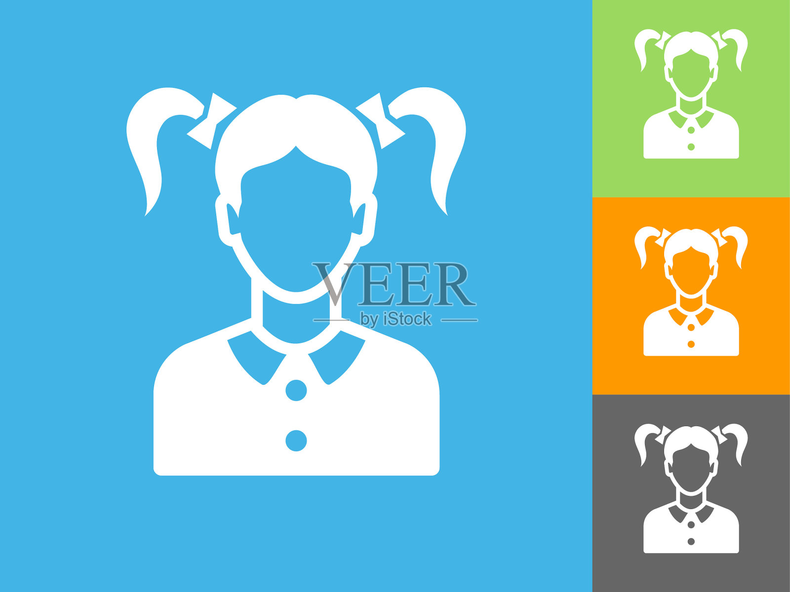 女孩脸平面图标上的蓝色背景插画图片素材