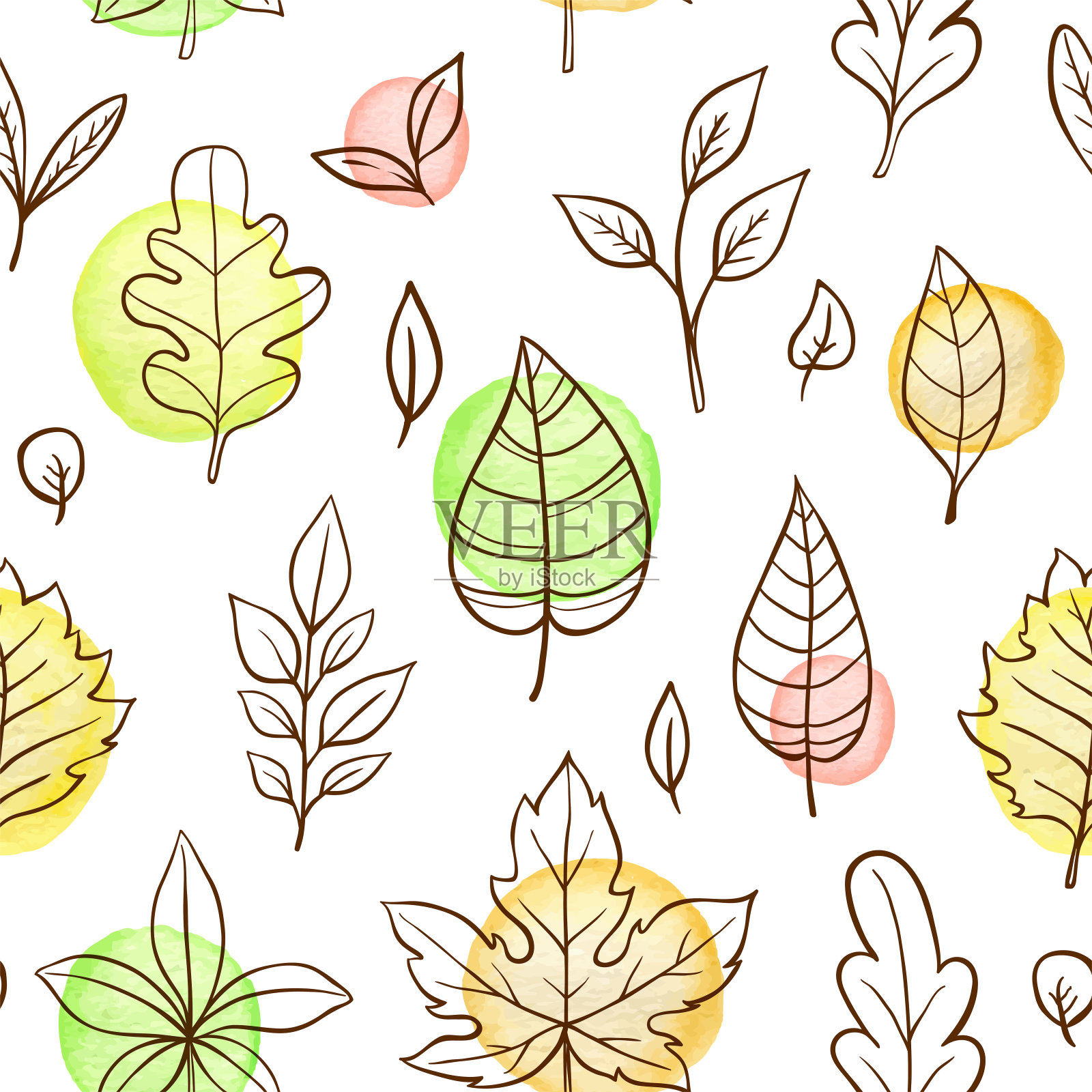 秋天无缝图案与落叶插画图片素材