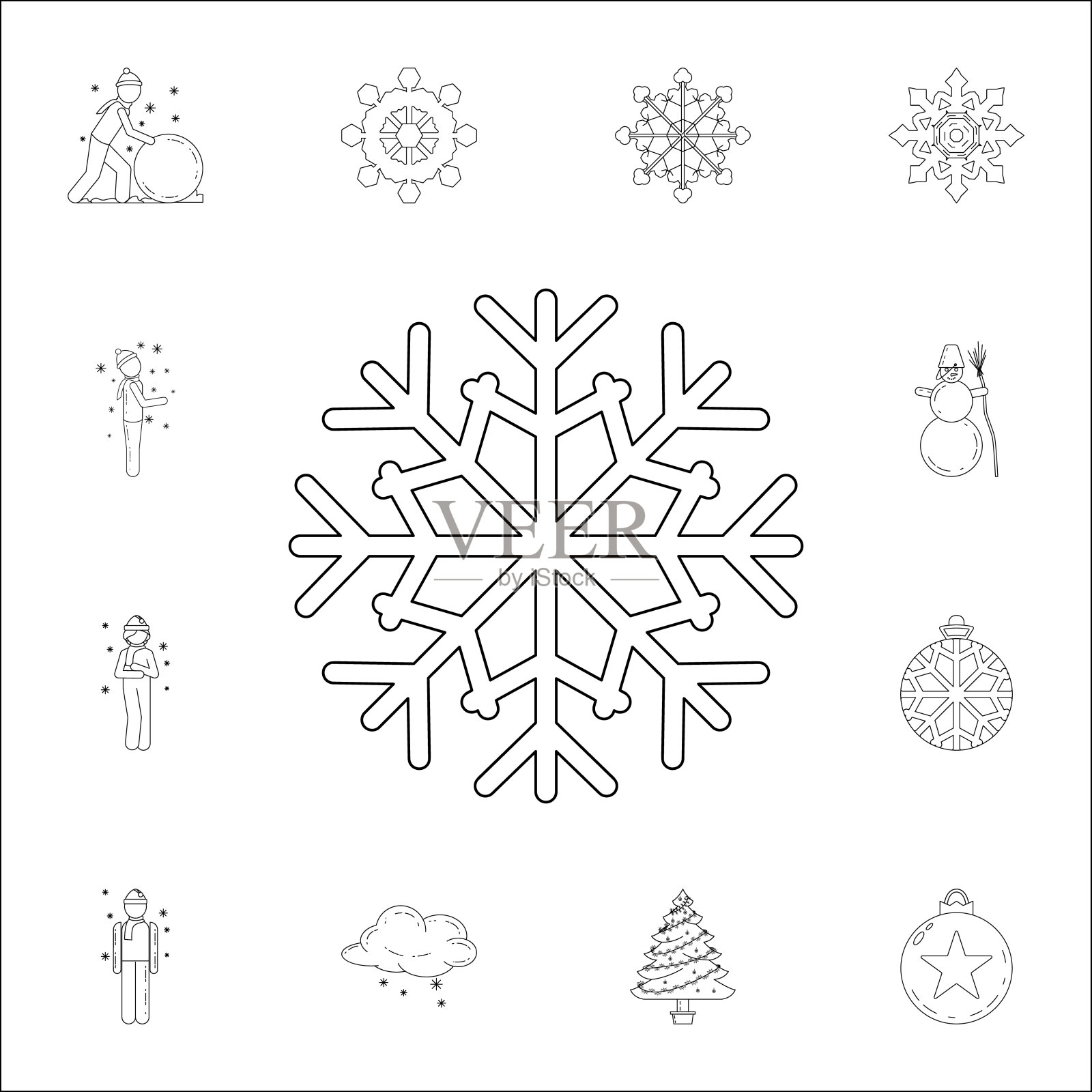 雪花图标。冬季图标普遍设置为网络和移动插画图片素材