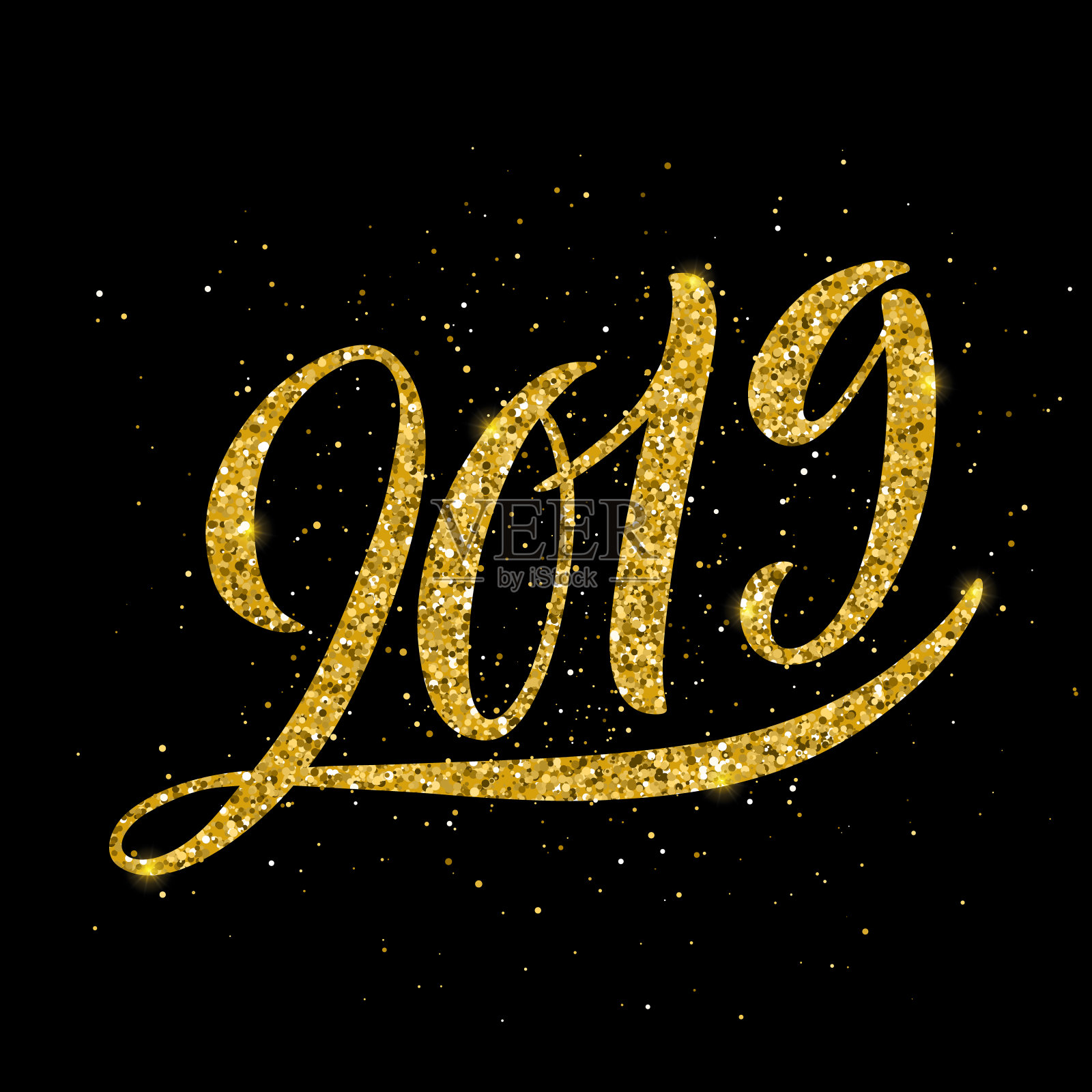 2019年新年快乐。矢量插图。圣诞贺卡。黄金闪闪发光的排版。插画图片素材