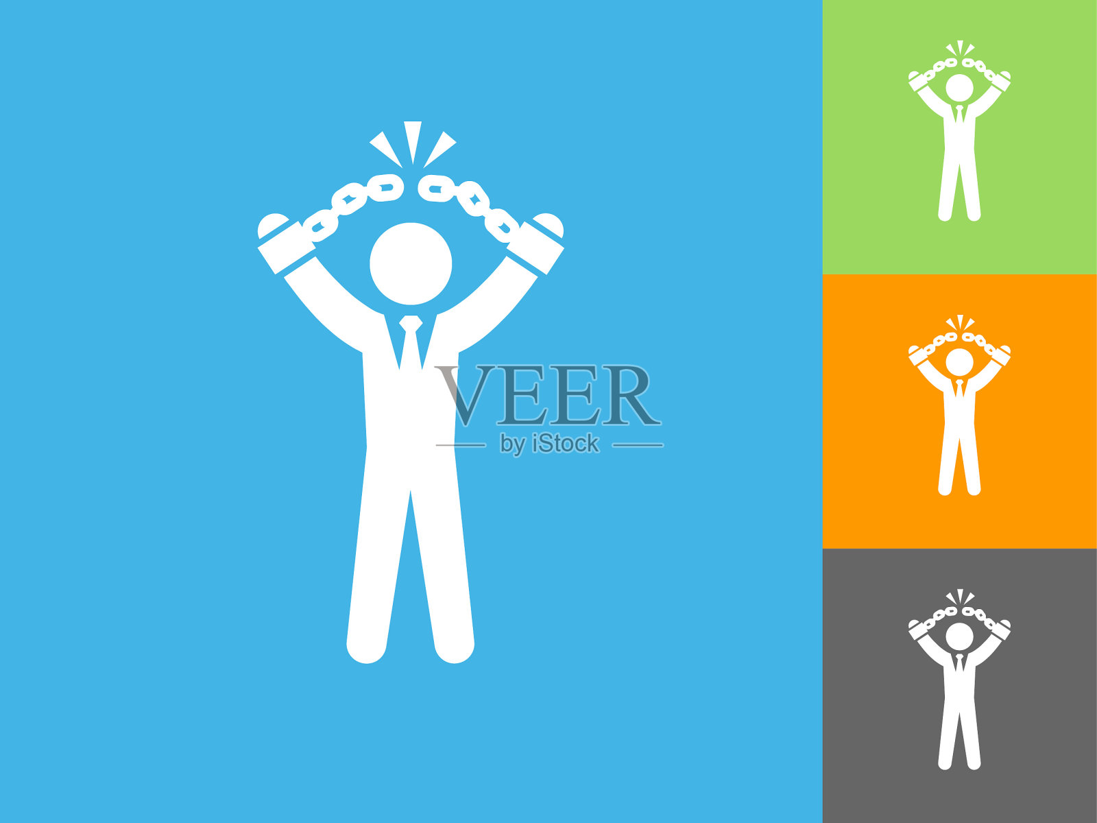 商人打破枷锁平图标上的蓝色背景插画图片素材