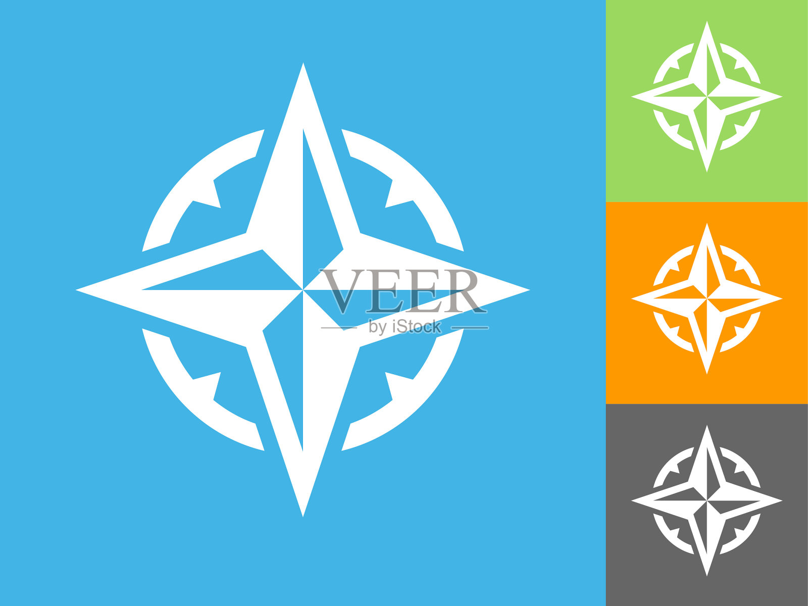 罗盘平面图标上的蓝色背景插画图片素材