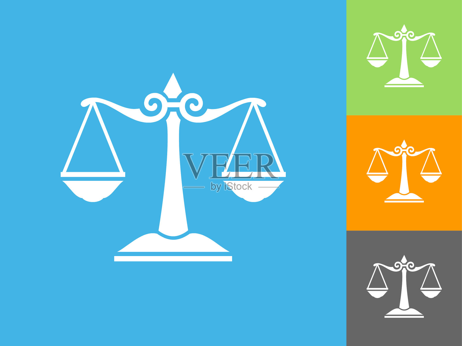 蓝色背景上的正义天平扁平图标插画图片素材