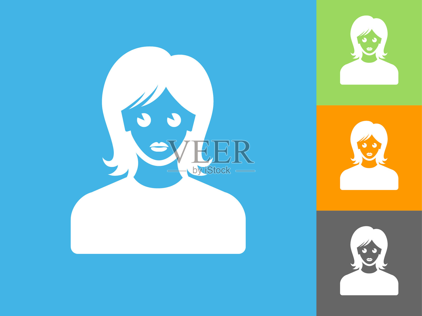 女人的脸肖像平面图标上的蓝色背景插画图片素材