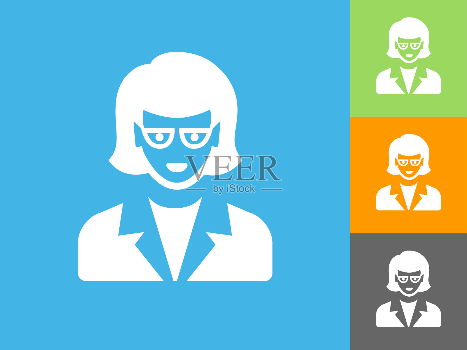 女人的脸肖像平面图标上的蓝色背景插画图片素材