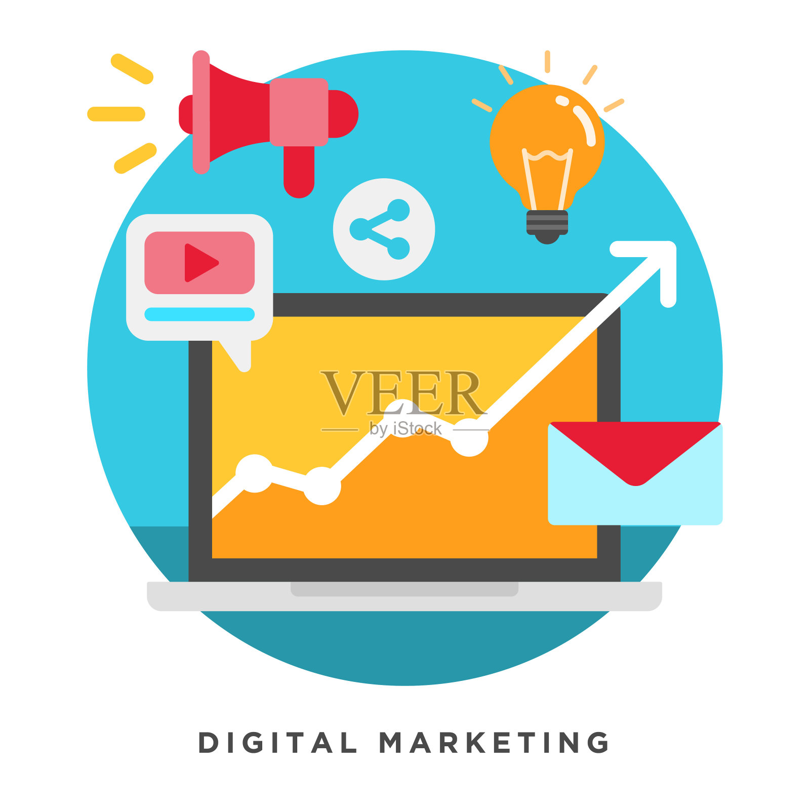 平面矢量插图的数字营销概念。用于移动和web应用程序的元素。插画图片素材