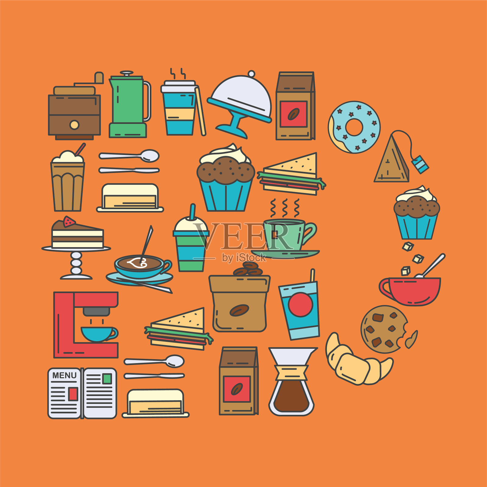 咖啡图标形状设计-甜甜圈插画图片素材