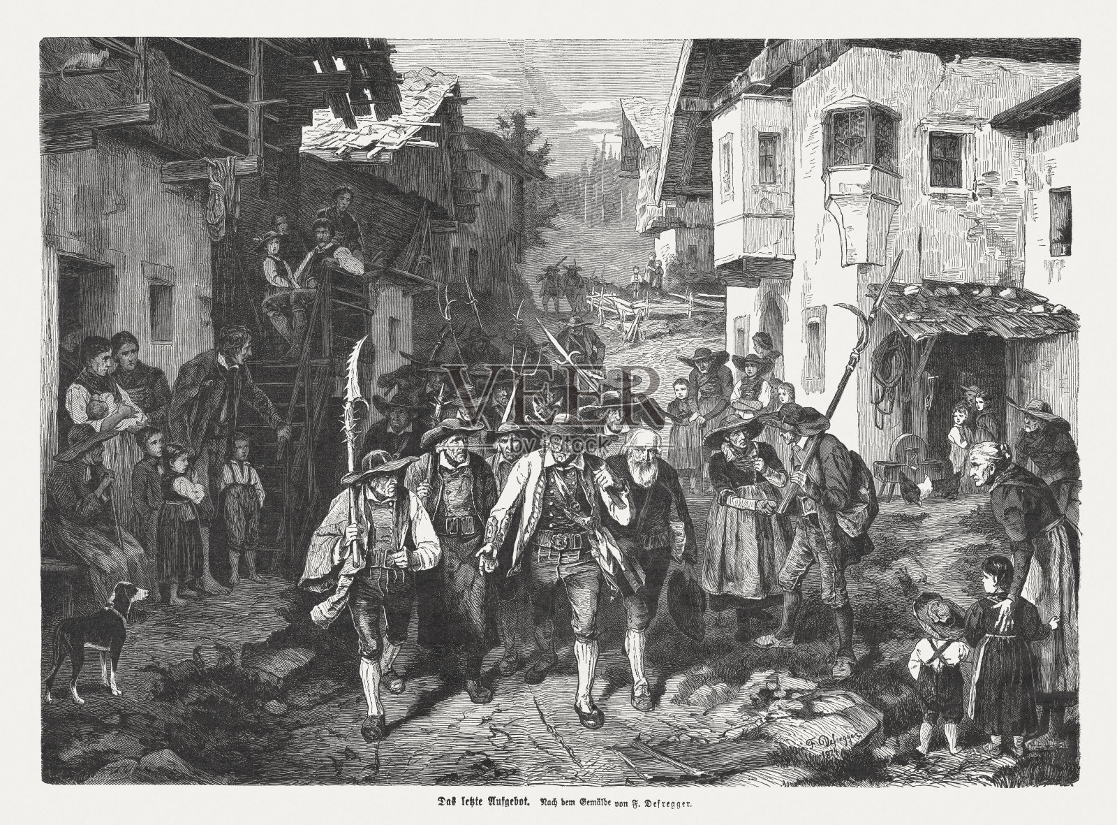 《最后的偶发》，1872年由弗朗茨·德弗雷杰绘制，木刻，1876年出版插画图片素材