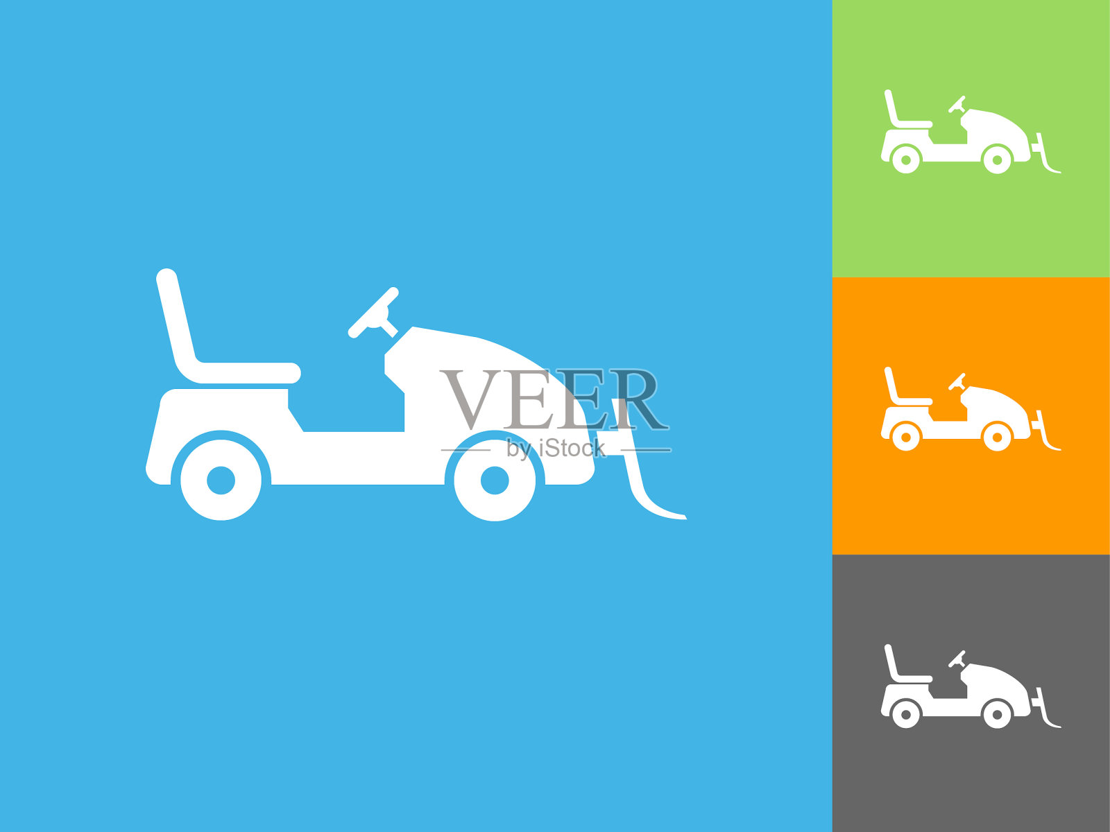 雪地摩托拖拉机平面图标上的蓝色背景插画图片素材