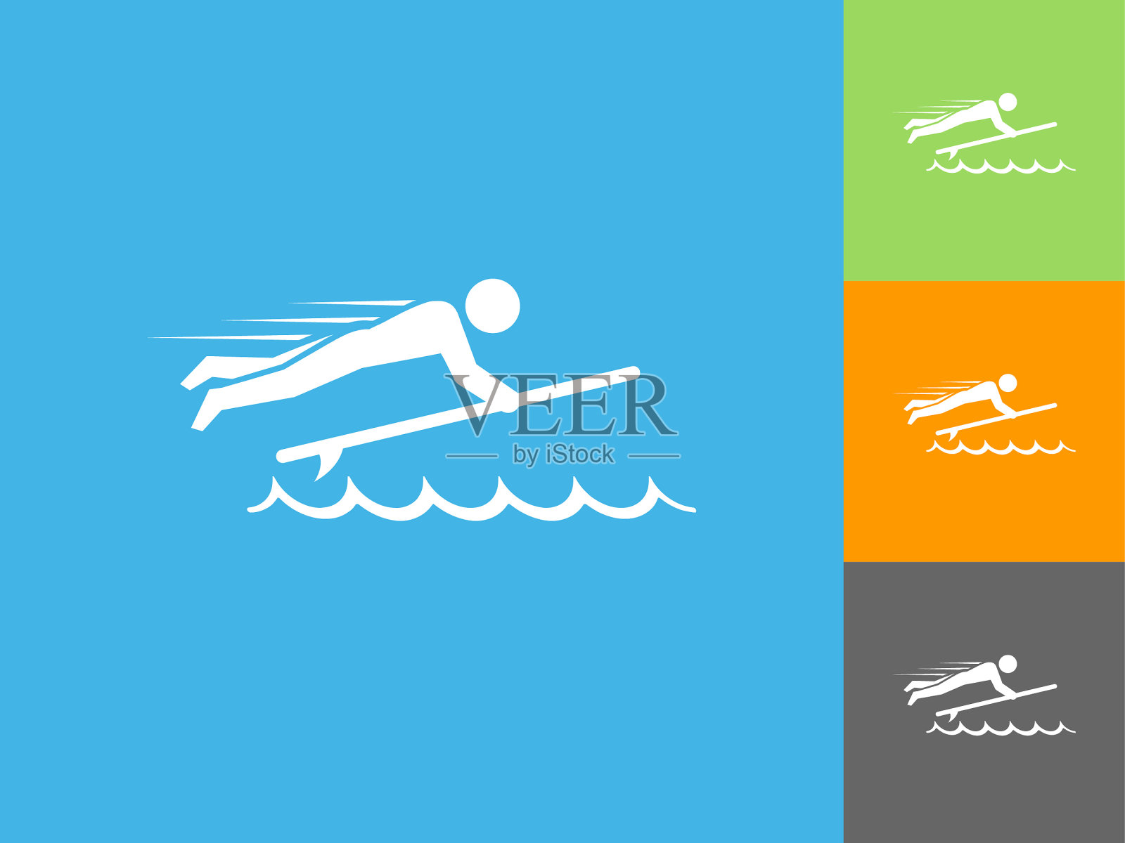 棍图和冲浪板平面图标上的蓝色背景插画图片素材