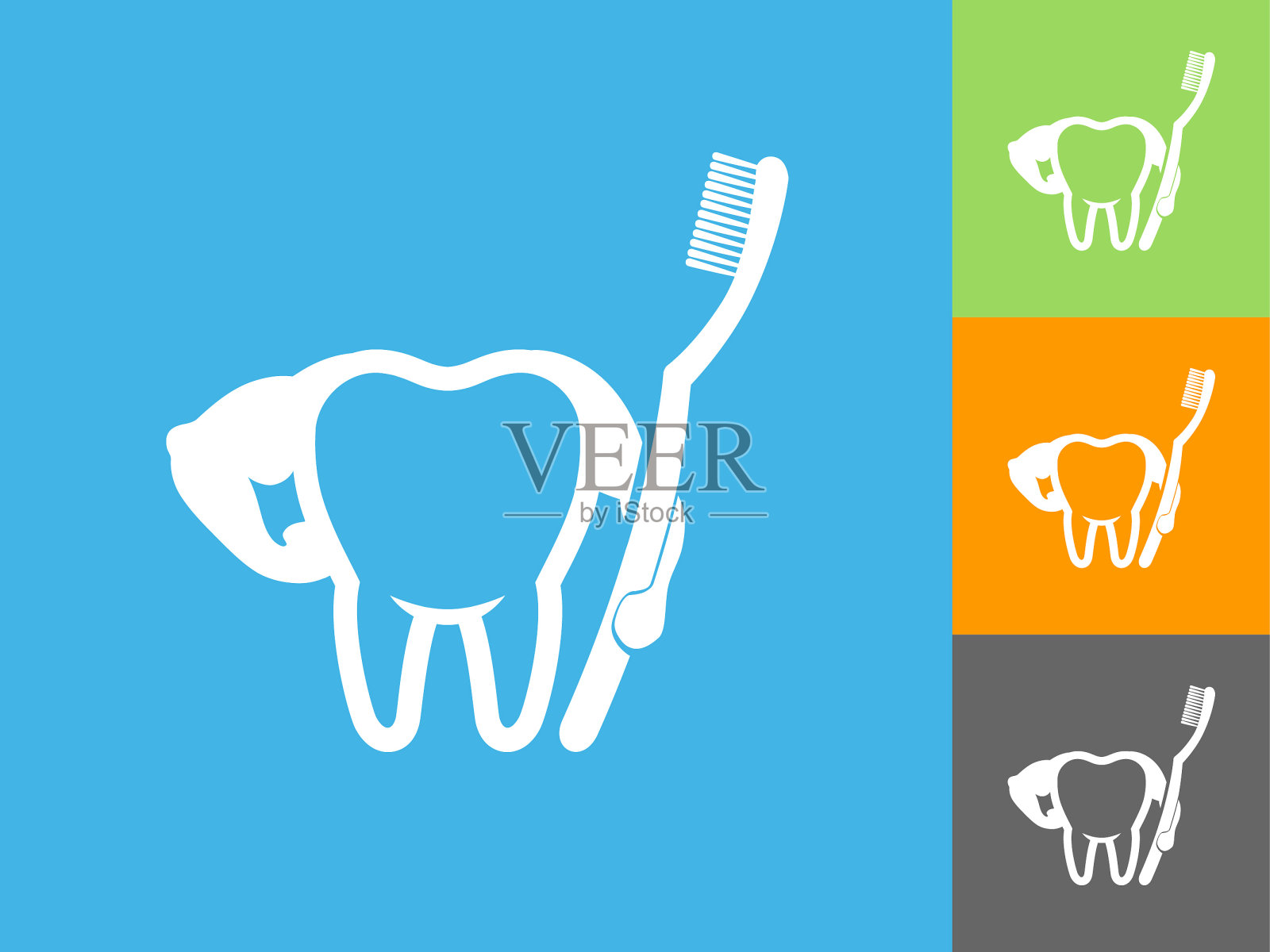 蓝色背景上的清洁坚固牙齿扁平图标插画图片素材