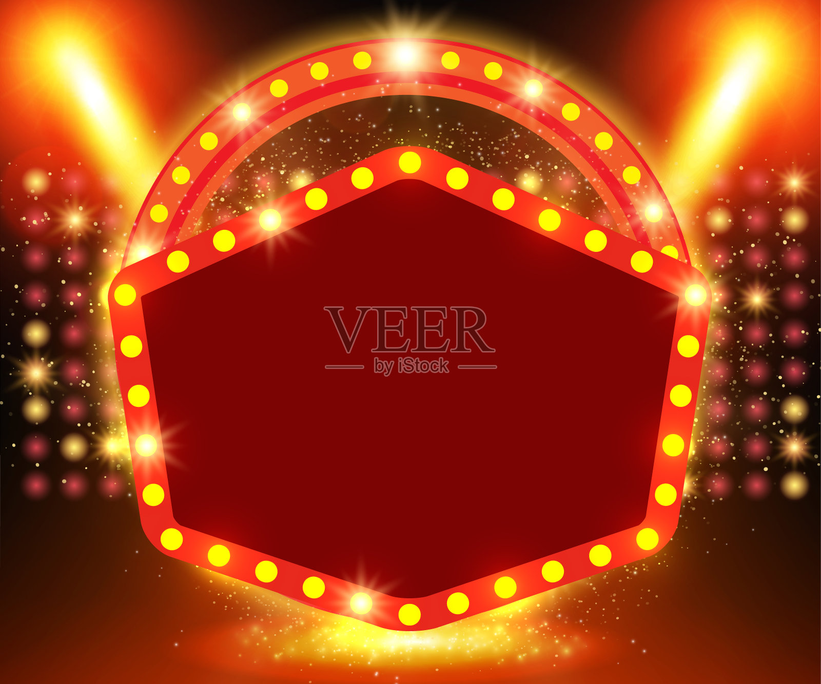 舞台上的复古旗帜与聚光灯效果背景插画图片素材