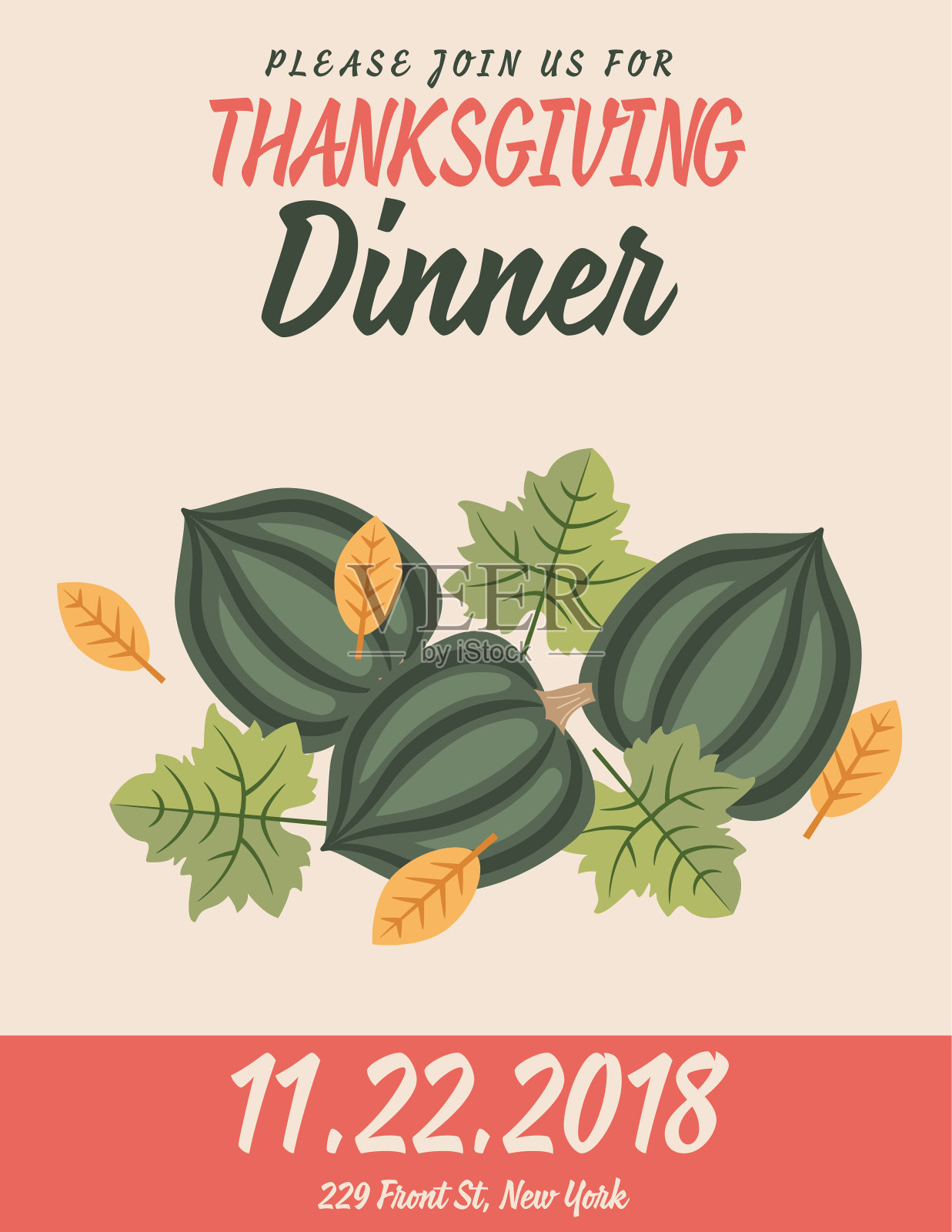 邀请可爱的秋季元素感恩节晚餐插画图片素材