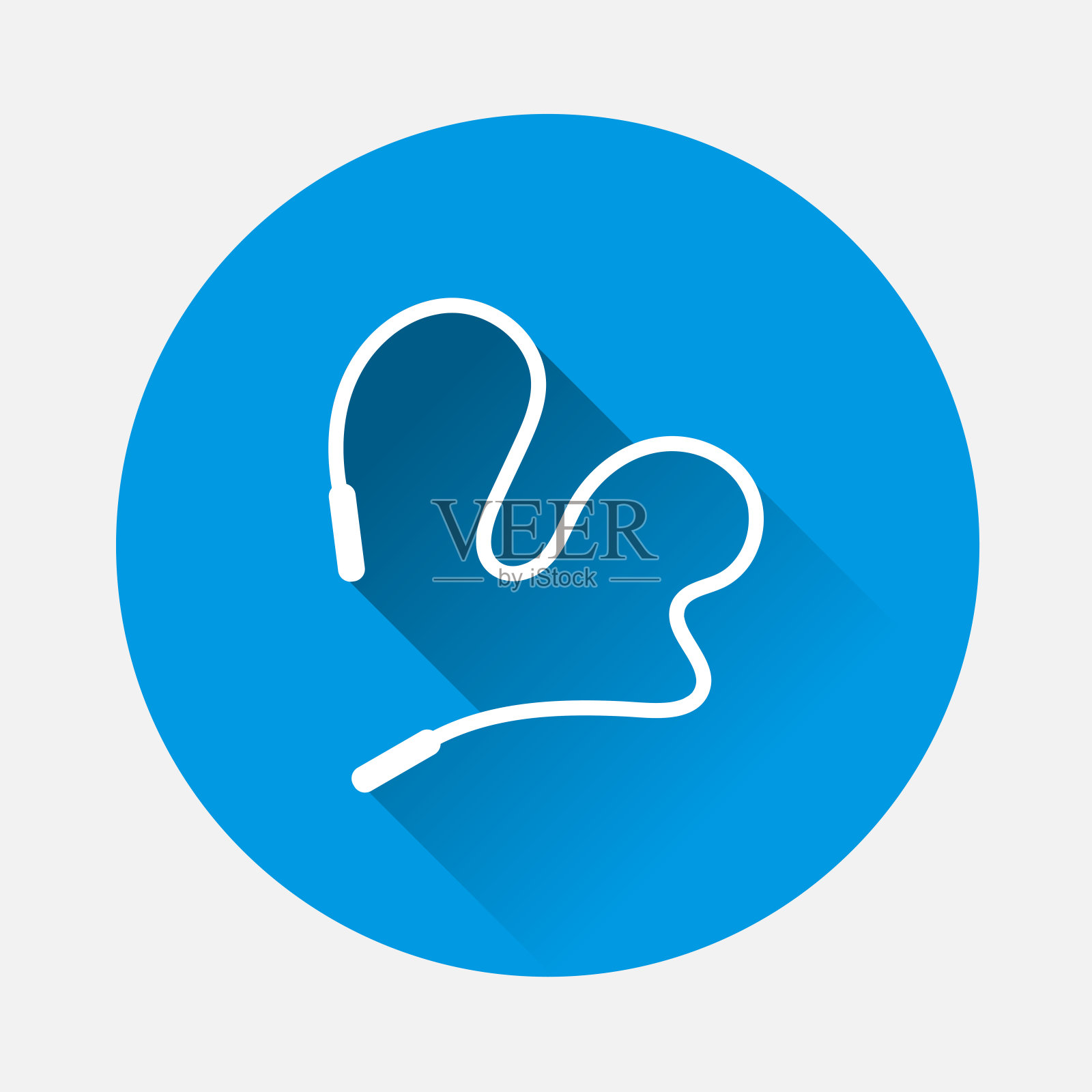 矢量图标跳绳矢量插图上的蓝色背景。平面图像跳绳与长影子。图层分组便于编辑插图。为你的设计。设计元素图片